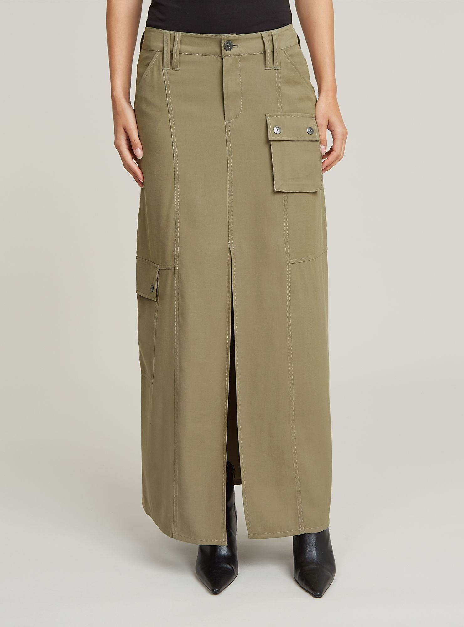 Maxikleid G-STAR "Fluid Langer Rock", Damen, Gr. 26, Normalgrößen, ensis grün, Obermaterial: 90% Viskose, 10% Polyester, Kleider Maxikleid