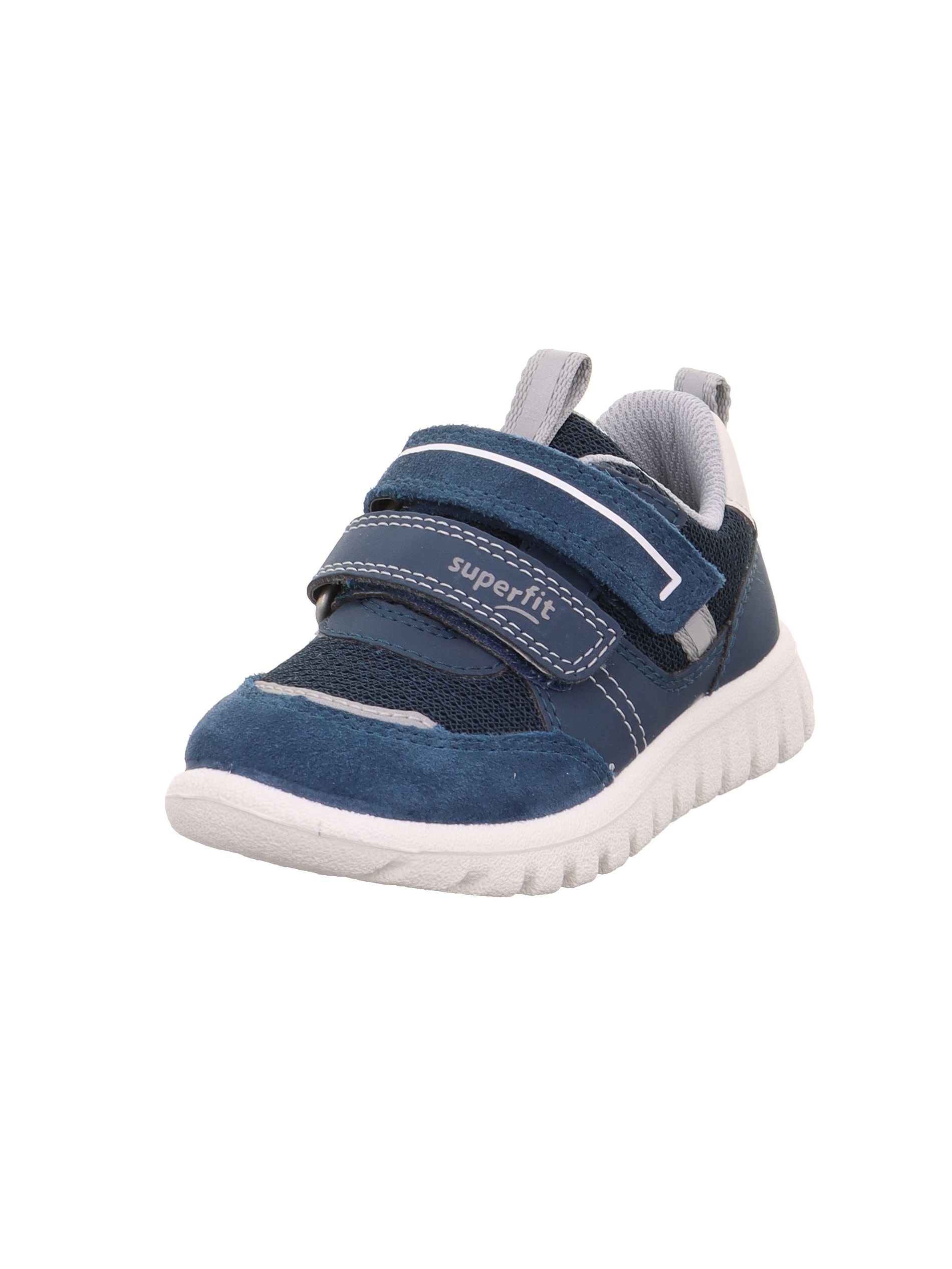 Sneaker SUPERFIT "SPORT7 MINI WMS: mittel", Damen, Gr. 24, dunkelblau, hellblau, Lederimitat, Textil, Veloursleder, unifarben mit Farbeinsatz, Schuhe Sneaker, Klettschuh, in WMS: Weite mittel, Größenschablone zum Download