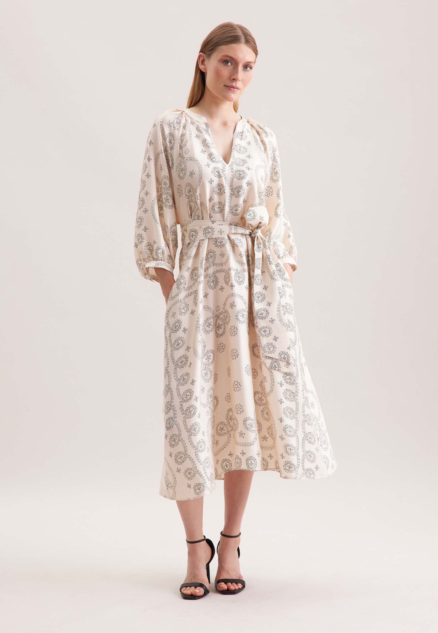 Sommerkleid SEIDENSTICKER, Damen, Gr. L (40), Normalgrößen, off, weiß, 100% Viskose, bedruckt, relaxed fit, Kleider Sommerkleid, 3/4 Druck