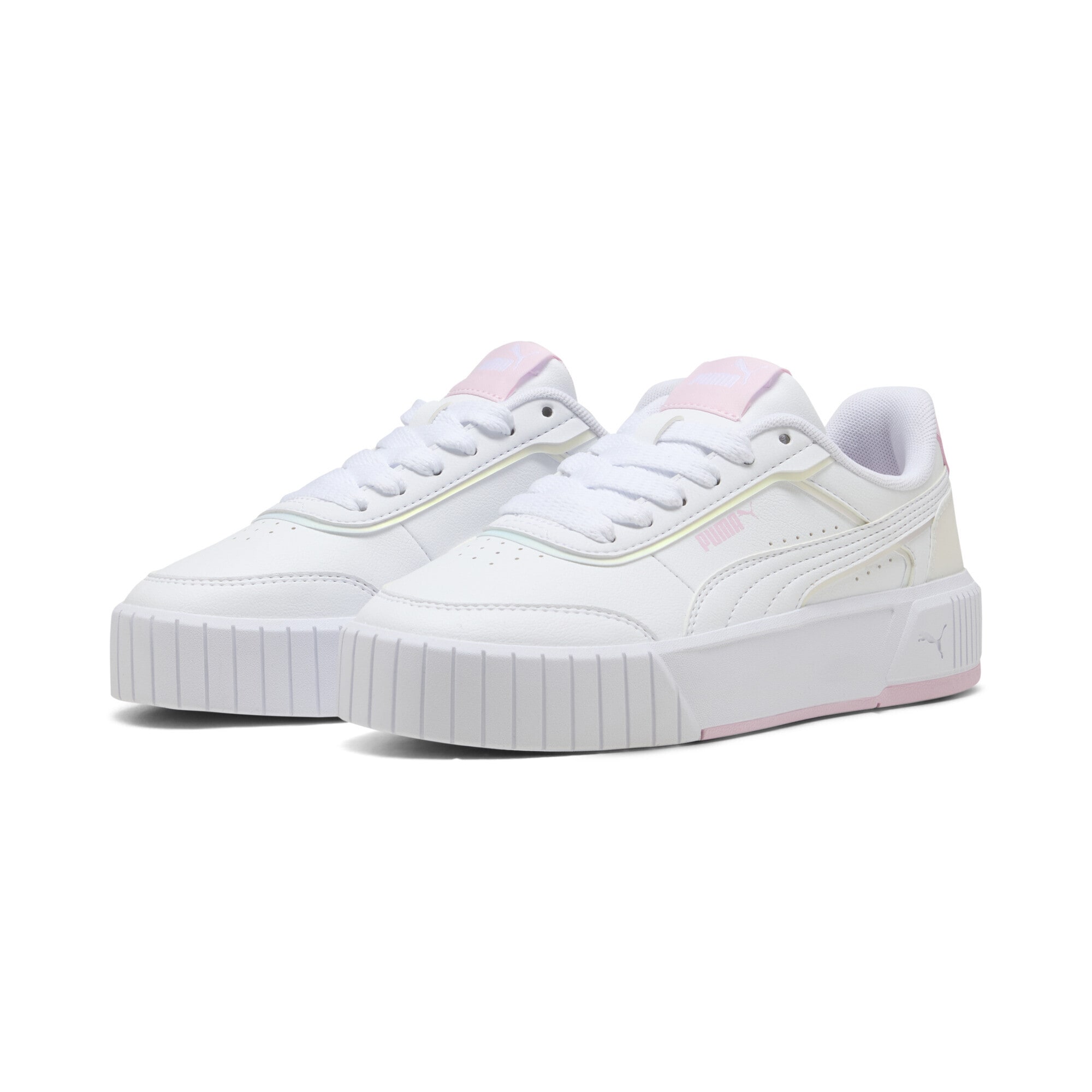 Sneaker PUMA "Carina Mia Holo 2.0 Sneakers Mädchen", Damen, Gr. 38,5, weiß pearl pink, Obermaterial: Textil, Synthetik; Futter: Textil; Innensohle: Textil; Laufsohle: Gummi, Schuhe Sneaker
