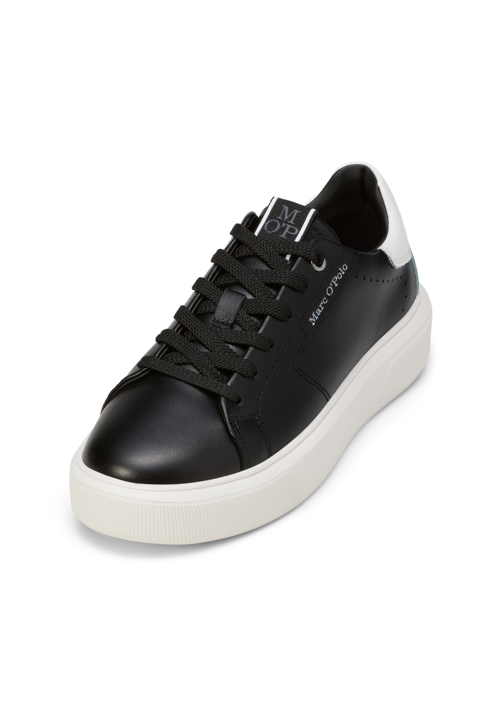 Sneaker MARC O'POLO "aus edlem Rindleder", Damen, Gr. 38, schwarz, sanftes weiß, Obermaterial: 100% Leder, unifarben, Schuhe Sneaker
