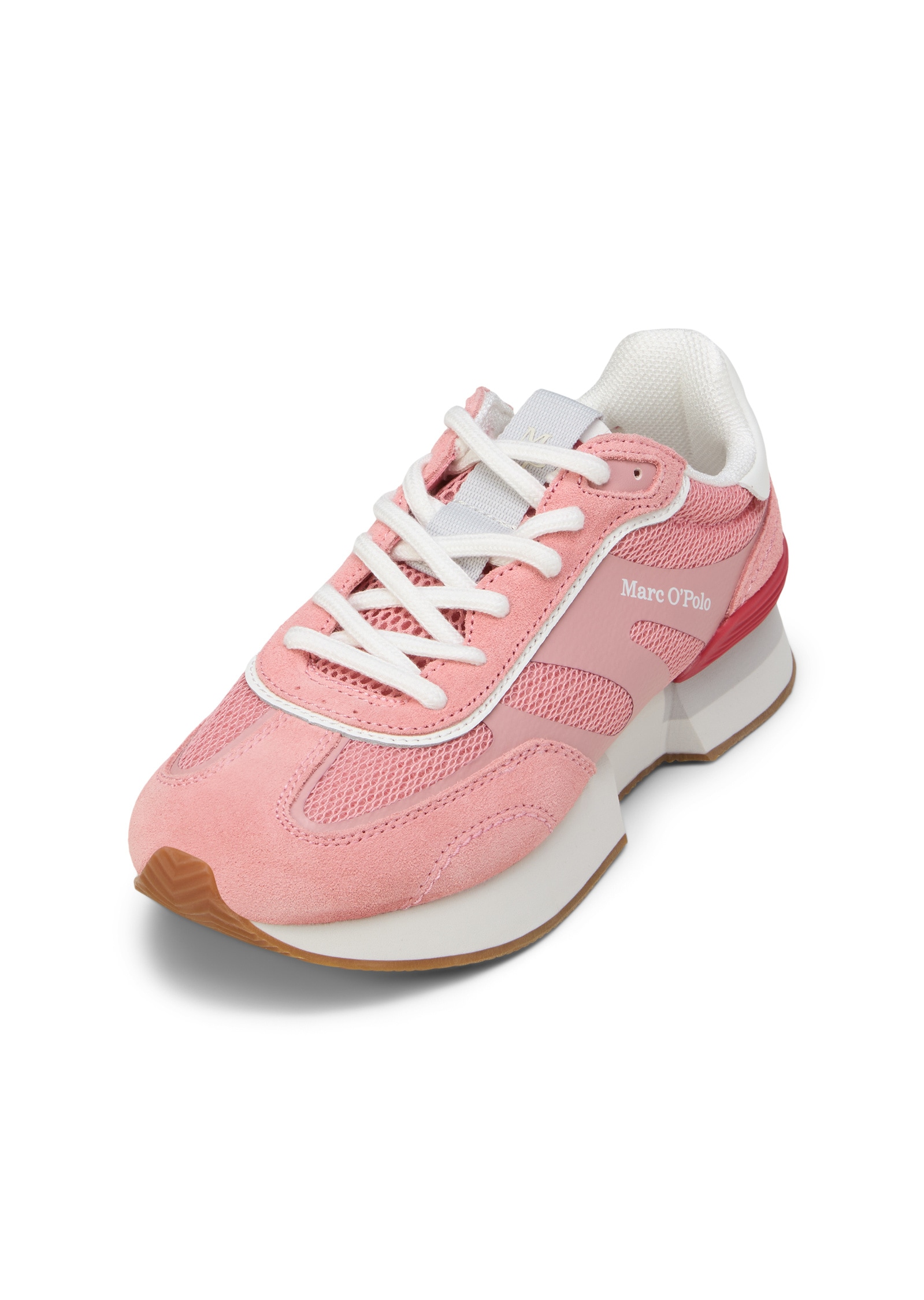 Sneaker MARC O'POLO "aus Veloursleder und Mesh", Damen, Gr. 40, natural rose, weiß, Obermaterial: 80% Leder (Rind), 20% Polyester, unifarben, Schuhe Sneaker