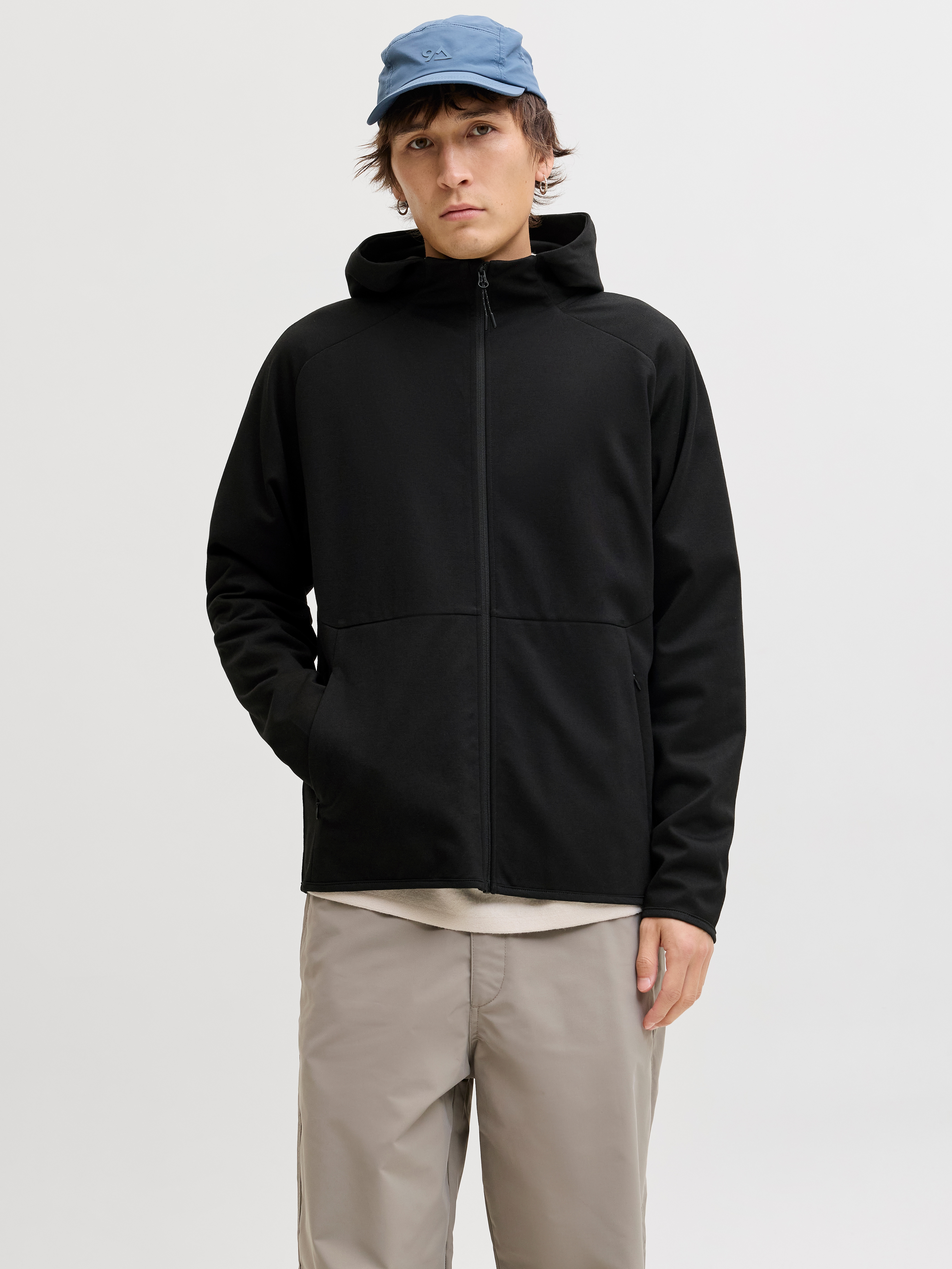 Sweatshirt JACK & JONES "JJEBASE SWEAT ZIP HOOD SN", Herren, Gr. S, schwarz, angeraute Sweatware, Obermaterial: 75% Polyester, 21% Baumwolle, 4% Elasthan, unifarben, Sweatshirts Sweatshirt, mit Kaputze