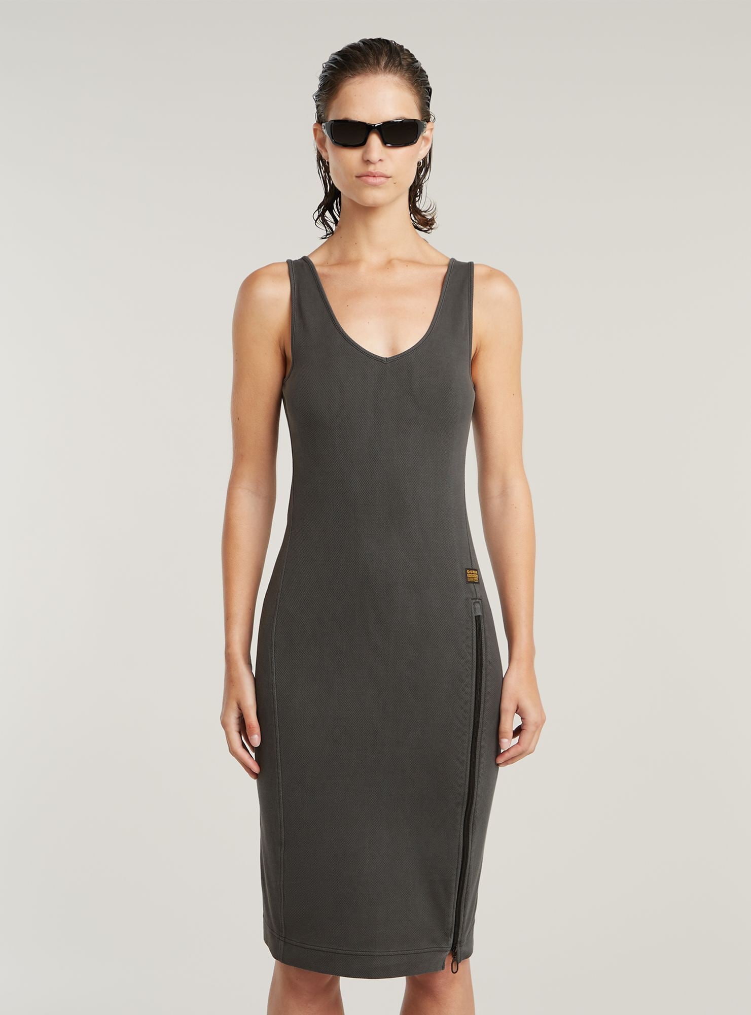 Bodykleid G-STAR "Overdyed Asymmetric Zip Kleid", Damen, Gr. M, Normalgrößen, dk schwarz gd, Obermaterial: 100% Baumwolle, Kleider