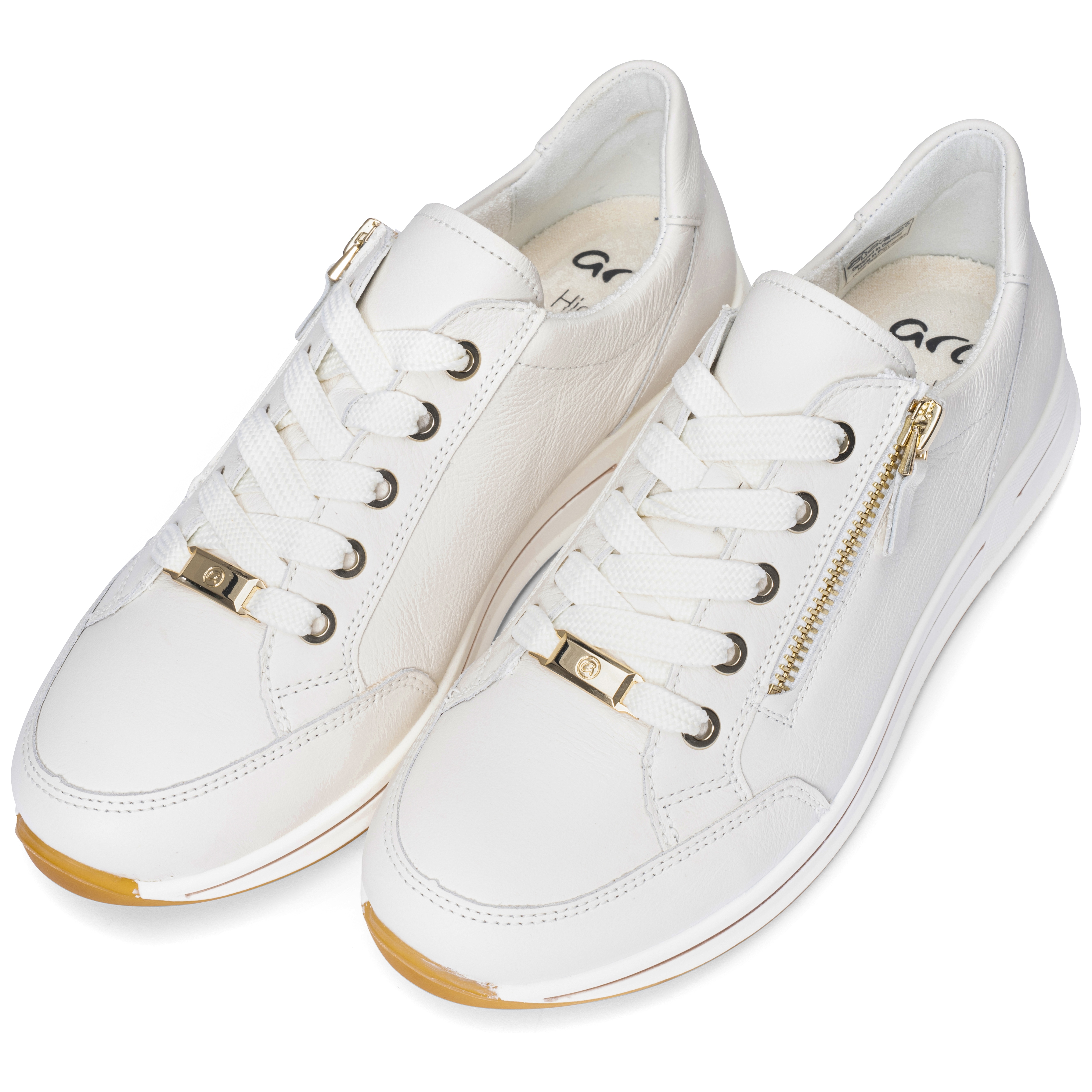 Sneaker ARA "OSAKA", Damen, Gr. 5 (38), creme, Glattleder, unifarben, Schuhe Sneaker, Freizeitschuh, Halbschuh, Schnürschuh mit Reißverschluss, H-Weite