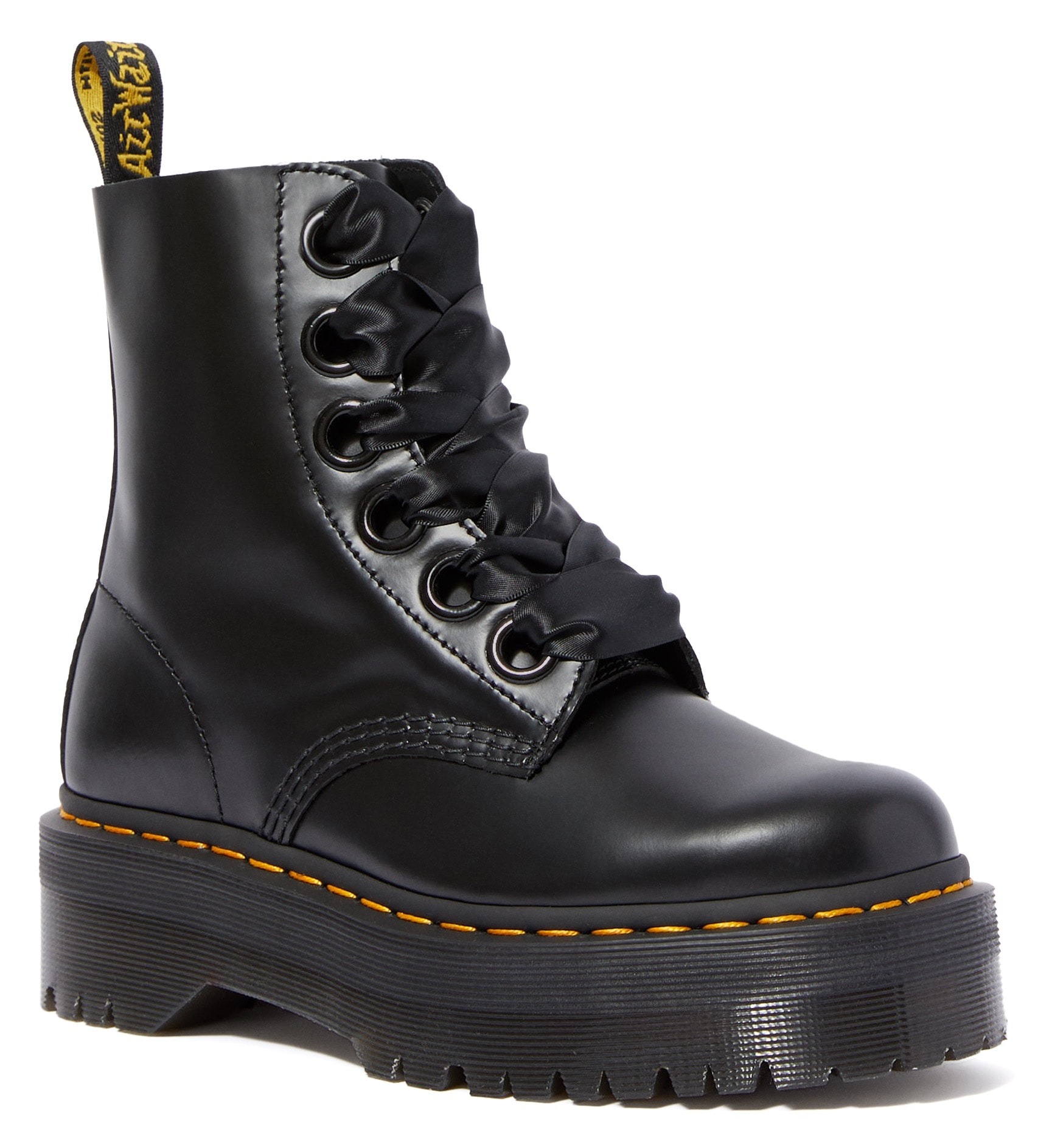 Schnürboots DR. MARTENS "Molly", Damen, Gr. 41, schwarz, Leder, Schuhe Schnürboots, Plateauboots, Chunky Boot mit modischen Schnürsenkeln
