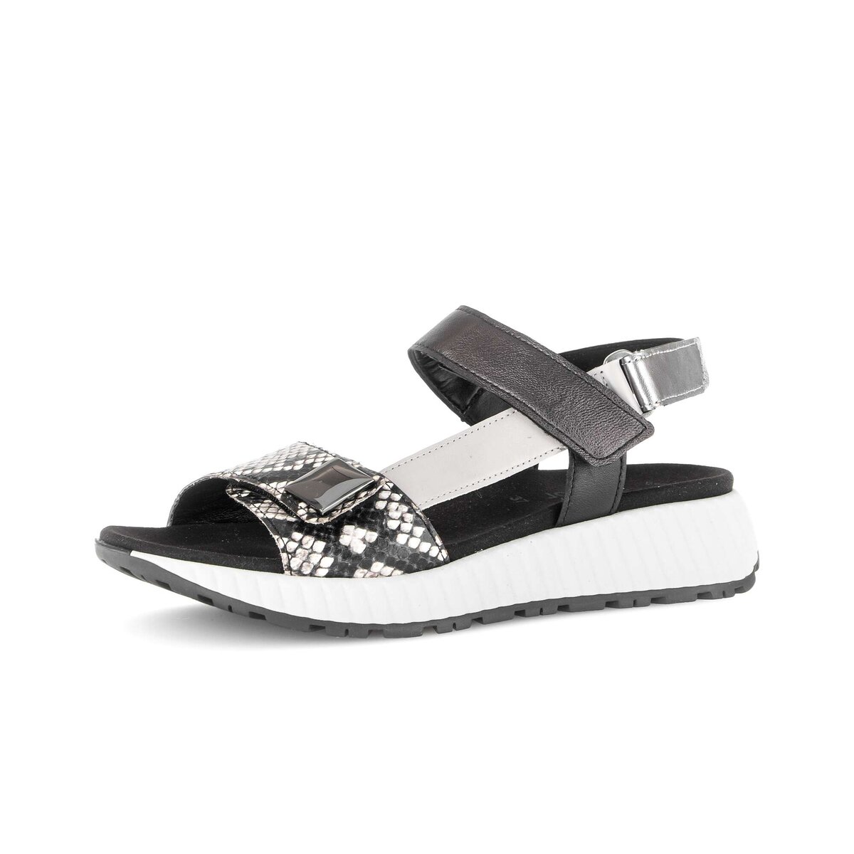 Plateausandaletten GABOR "Plateau Sandale Materialmix Leder", Damen, Gr. 41, schwarz, Schuhe