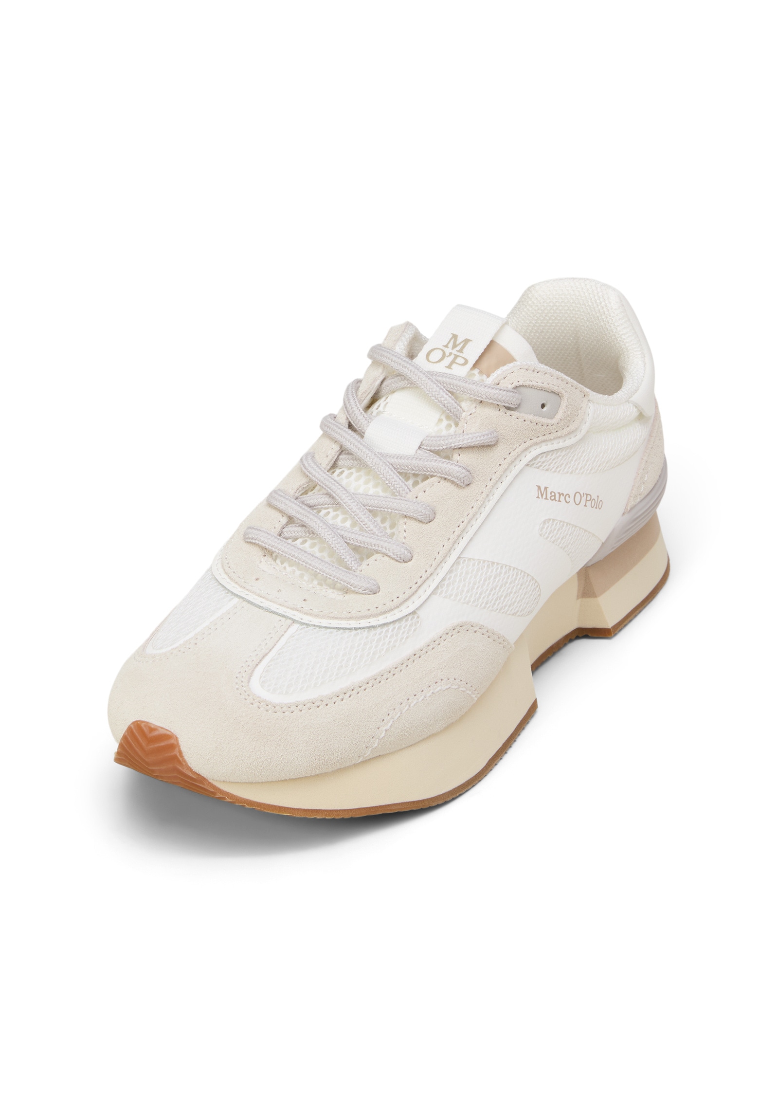 Sneaker MARC O'POLO "aus Veloursleder und Mesh", Damen, Gr. 40, sanftes weiß, light grau, Obermaterial: 80% Leder (Rind), 20% Polyester, unifarben, Schuhe Sneaker