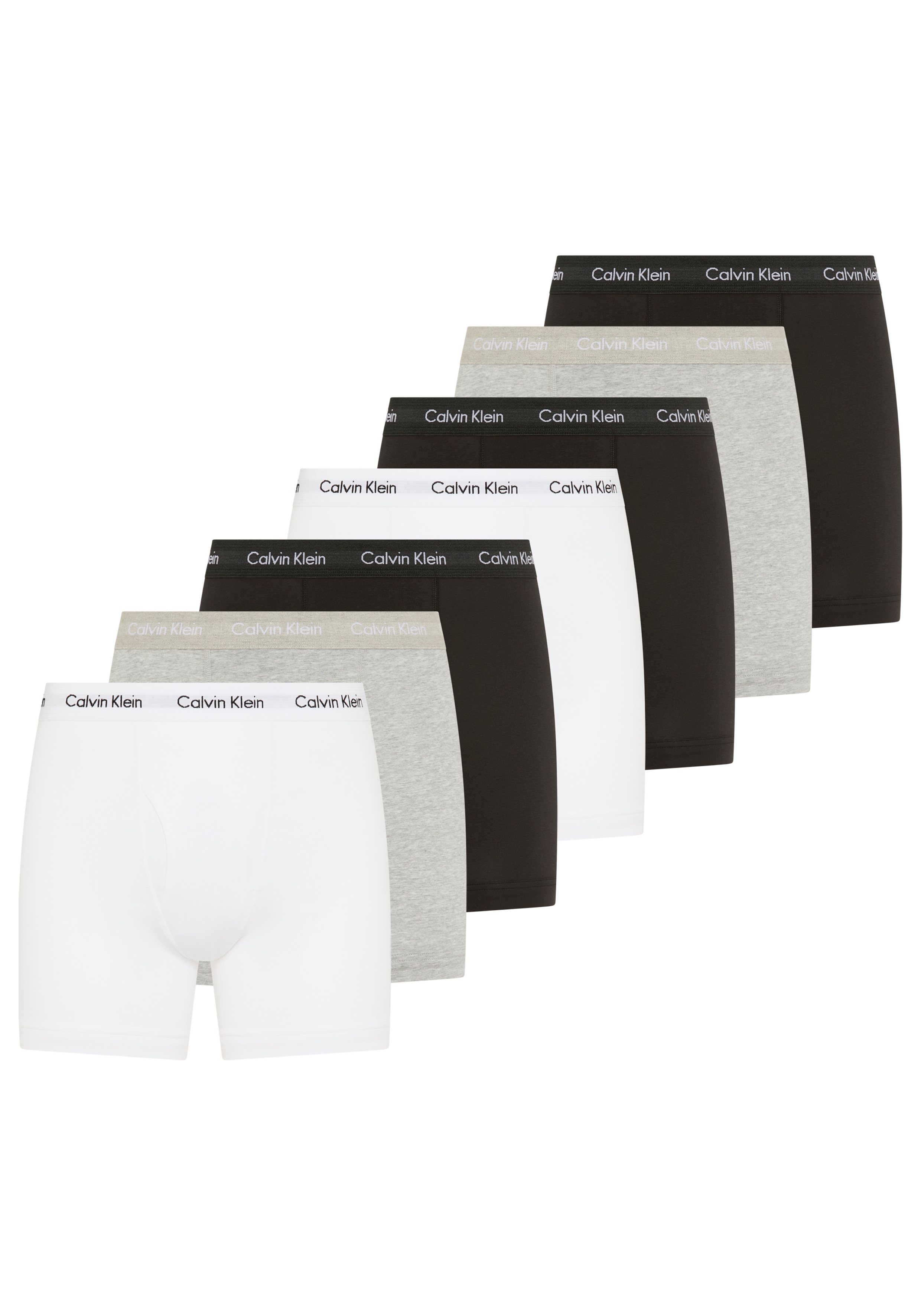 Boxer "Boxer Brief 7PK", Damen, Gr. M (50), 7 Stk., schwarz, grau, weiß, Jersey, Obermaterial: 95% Baumwolle, 5% Elasthan, CALVIN KLEIN UNDERWEAR, körpernah, Unterhosen, mittlehoher Bund, langes Bein