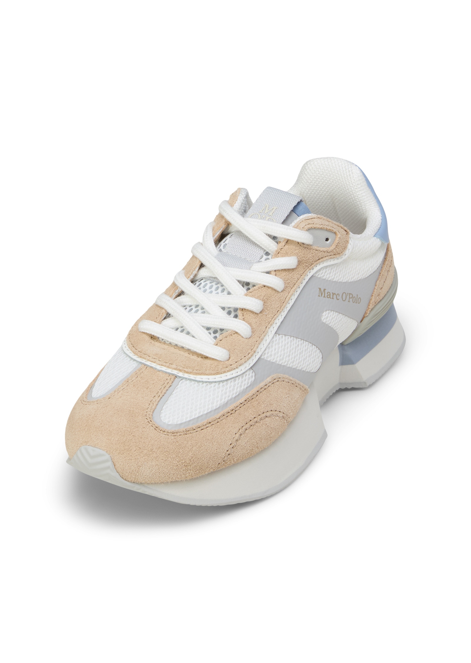 Sneaker MARC O'POLO "aus Veloursleder und Mesh", Damen, Gr. 38, fine sand, schwarz sea, Obermaterial: 80% Leder (Rind), 20% Polyester, unifarben, Schuhe Sneaker