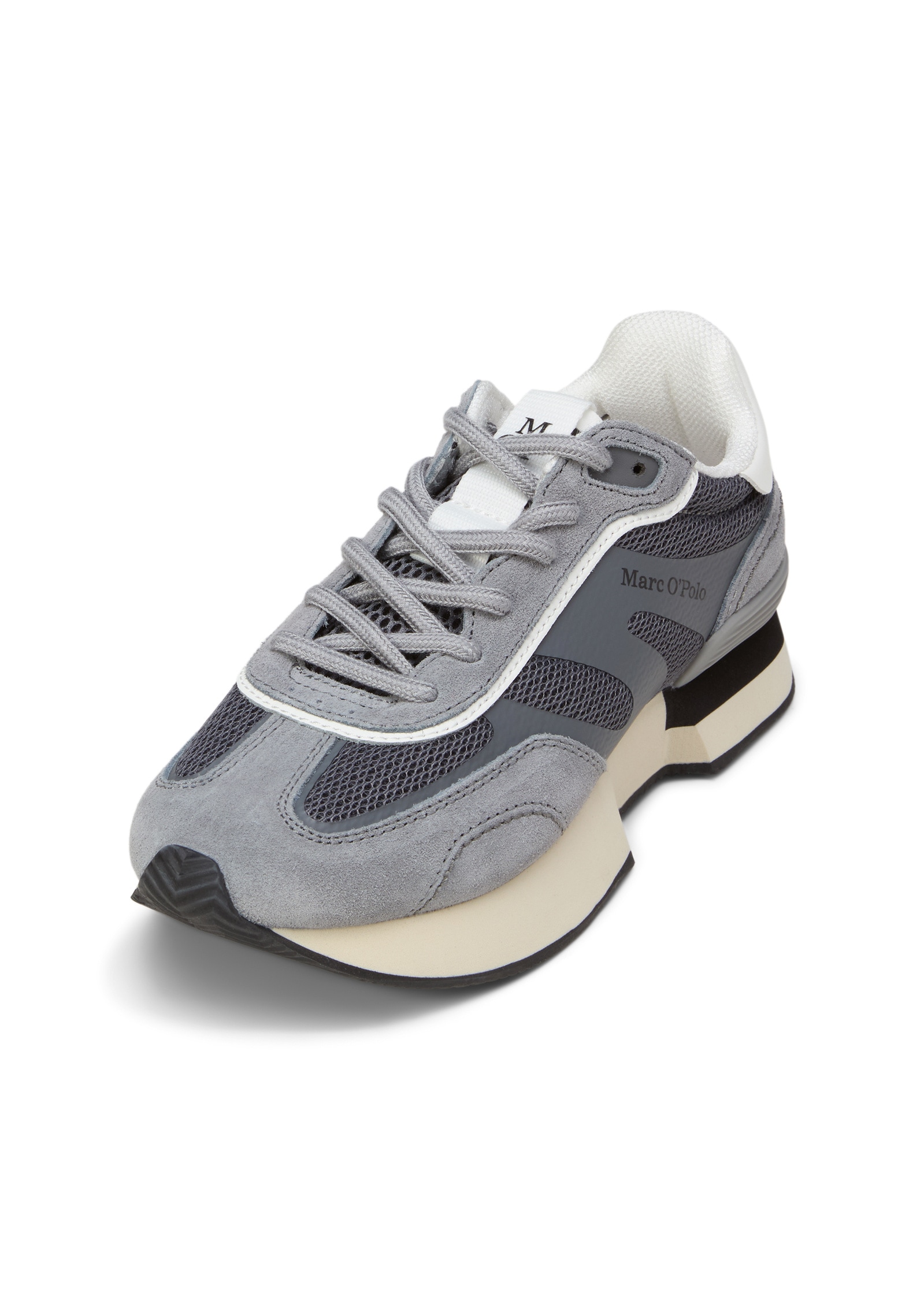 Sneaker MARC O'POLO "aus Veloursleder und Mesh", Damen, Gr. 37, griffin, castlerock, Obermaterial: 80% Leder (Rind), 20% Polyester, unifarben, Schuhe Sneaker