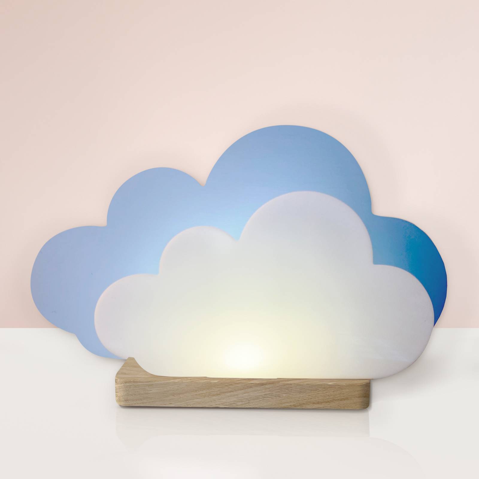 Elobra Tischlampe Wölkchen, dimmbar, blau, für Kinderzimmer, Holz, Tischlampe