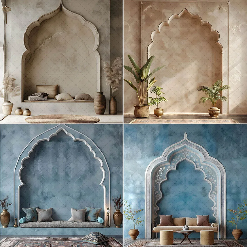 Mehofond Fotografie Hintergrund Blau Beige Indischer Perser Bogen Wand Hochzeit Mutterschaft Kunst Porträt Dekor Hintergrund Fotostudio Image
