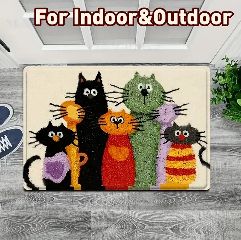 1 Fun Cat Door Mat Indoor and Outdoor Entrance Mat Dust Catcher for Hallway Garden Kitchen Cat Themed Home Decoration