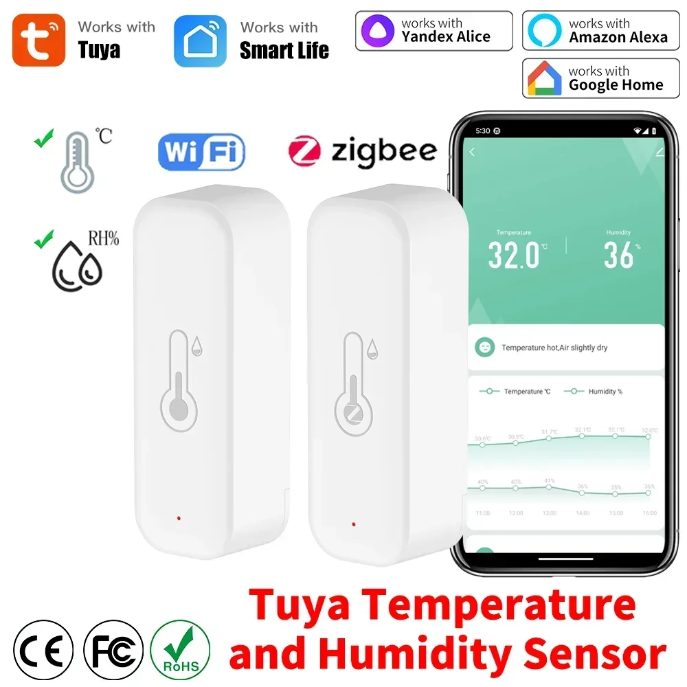 Tuya WiFi Zigbee 3.0 Temperatur und Luftfeuchtigkeit Smart Home Thermometer Hygrometer APP Fernalarm Funktioniert mit Alexa Google Home Image