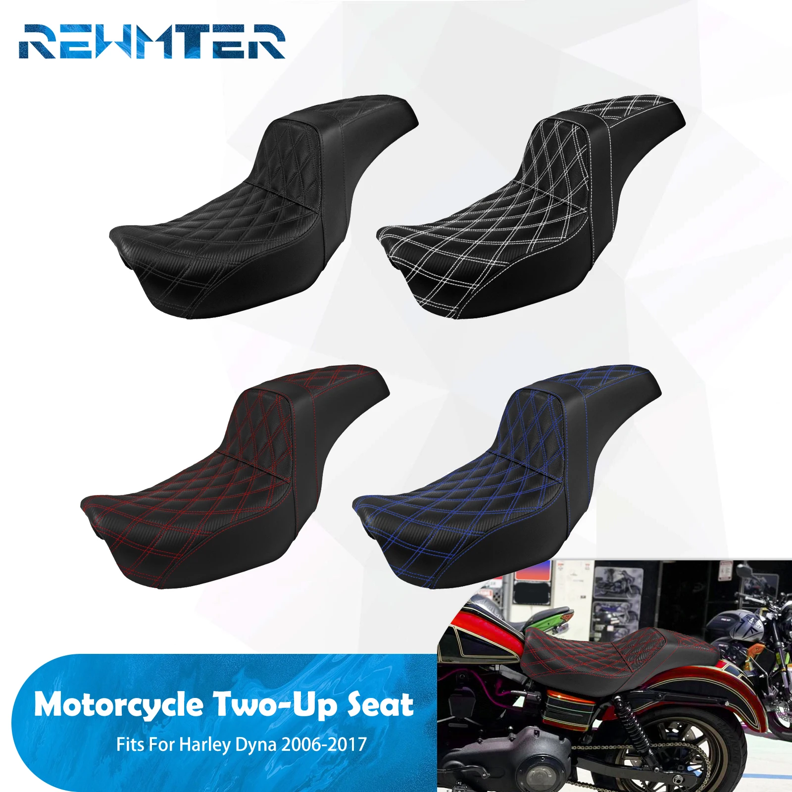 Motorrad Zwei-Up Sitzkissen Für Harley Dyna Fat Bob Low Rider FLD FXDL 06-17 Vorne Hinten fahrer Beifahrer Sitz Ersatz Pad Image