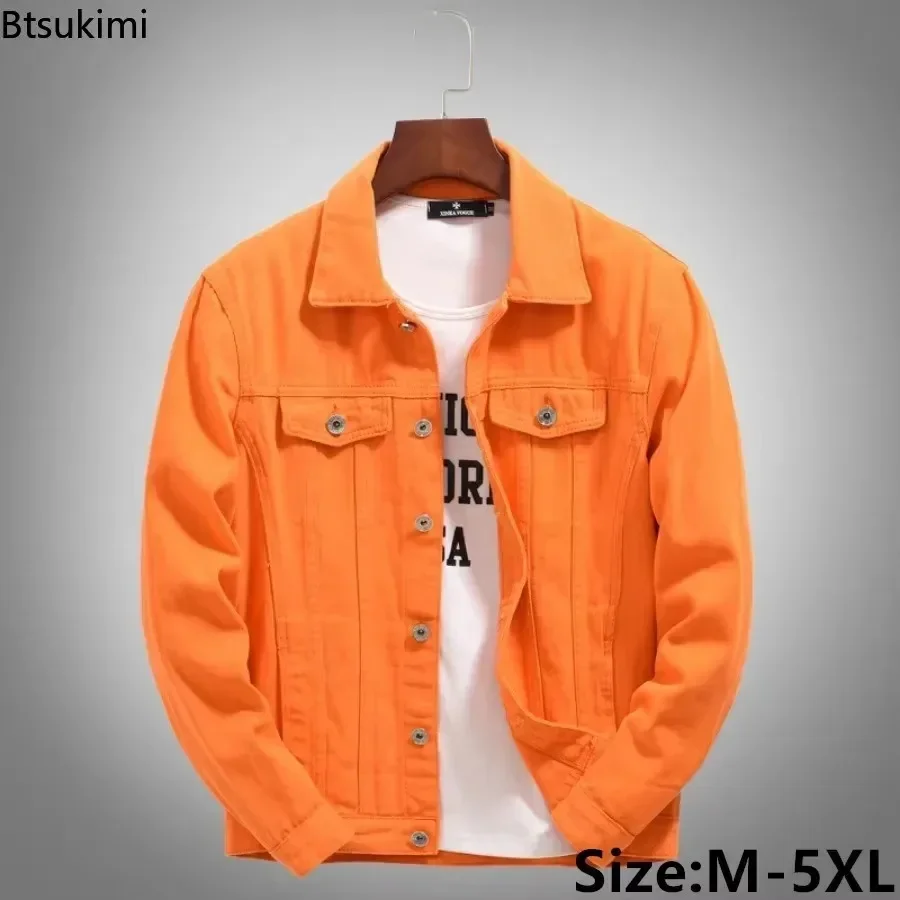 2026 heißer Verkauf männer Casual Denim Jacke Koreanischen Stil Lose Baumwolle Hübsche Tops Trend Orange Revers Hip Hop Jean Jacke plus Größe