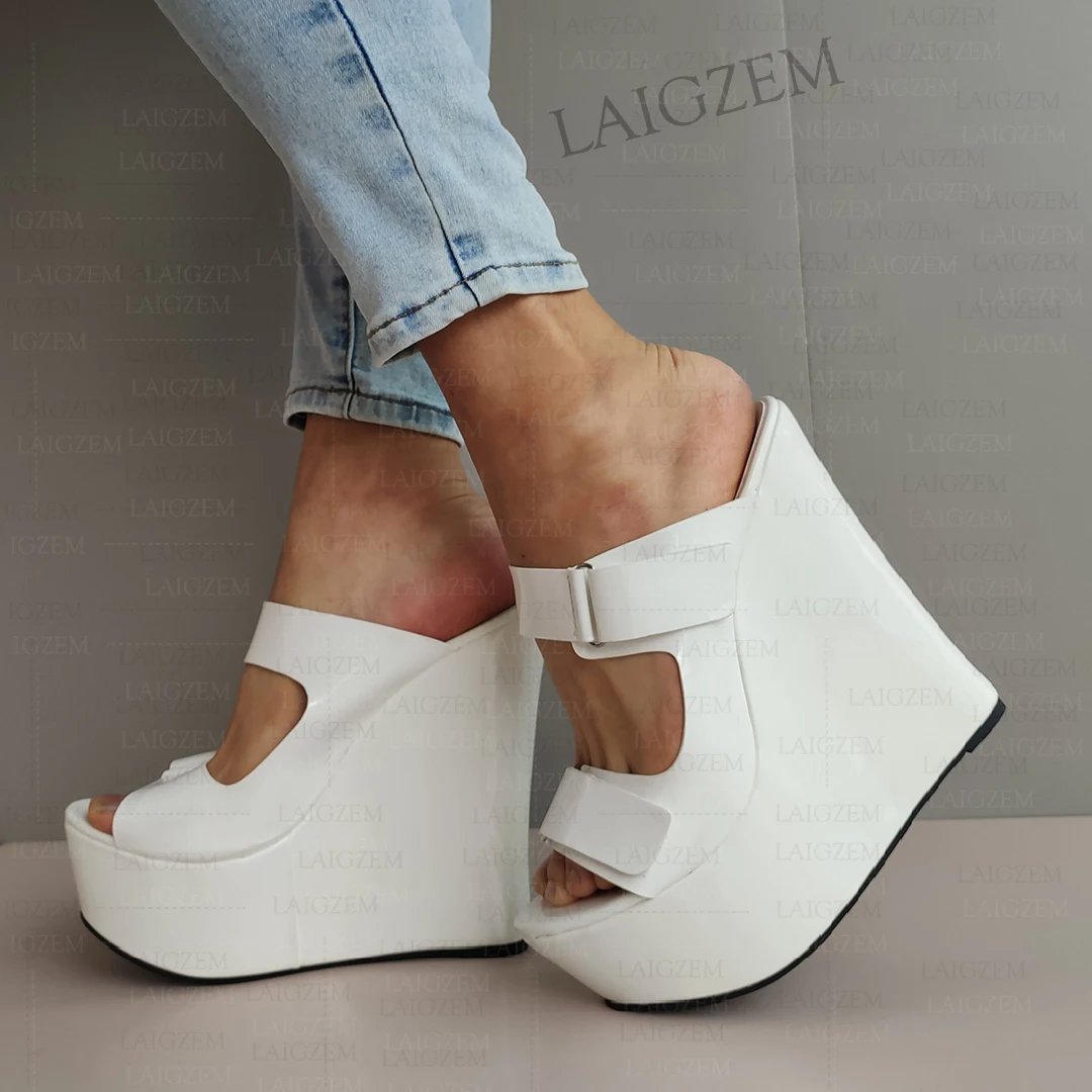 ZHIMA Frauen Pumpen Glänzende Maultiere Plattform Keile High Heels Sandalen Damen Höhe Erhöhen Party Prom Schuhe Frau Große Größe 41 42 48