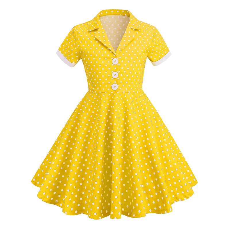 1950s Hepburn Retro Vintage Midi A-Line Dress Swing Dress Flare Dress Short Sleeves Polka Dot A-Line Fancy Dress Girls' Carnival Masquerade Vacation Dailywear Kid's Dress Homecoming Dresses Summer