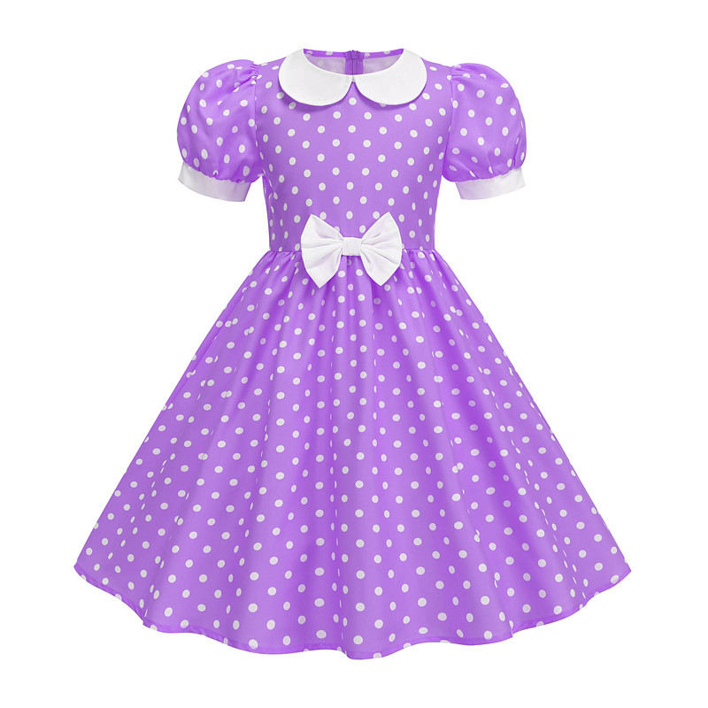 1950s Hepburn Retro Vintage Midi A-Line Dress Swing Dress Flare Dress Short Sleeves Polka Dot A-Line Fancy Dress Girls' Carnival Masquerade Vacation Dailywear Kid's Spring Summer