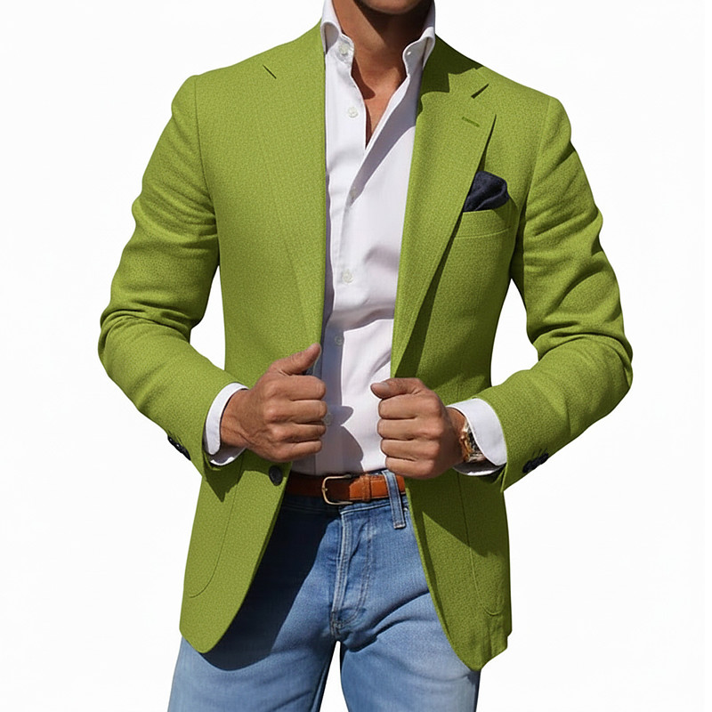 Men's Blazer Jacket Linen Blazer Notch Collar Lightweight Casual Solid Colored Blazer Linen Blazer Sky Blue Sage Slim Fit Single Breasted Two-buttons