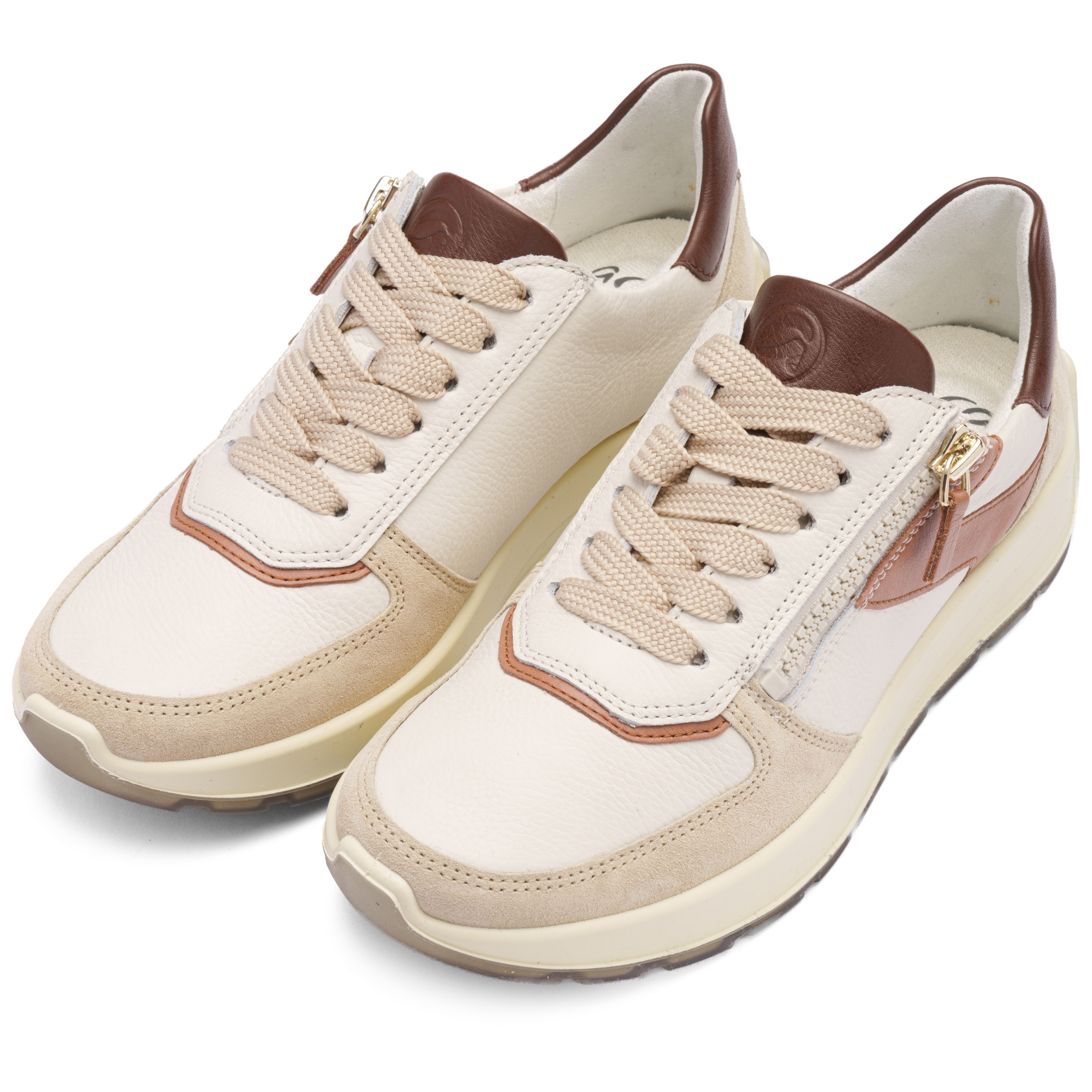 Plateausneaker ARA "NEW YORK", Damen, Gr. 8 (42), creme, sand, Glattleder, Veloursleder, kontrastfarbene Details, Schuhe Plateausneaker, Plateau, Freizeitschuh, Halbschuh, Schnürer, Kontrastbesätze, H-Weite