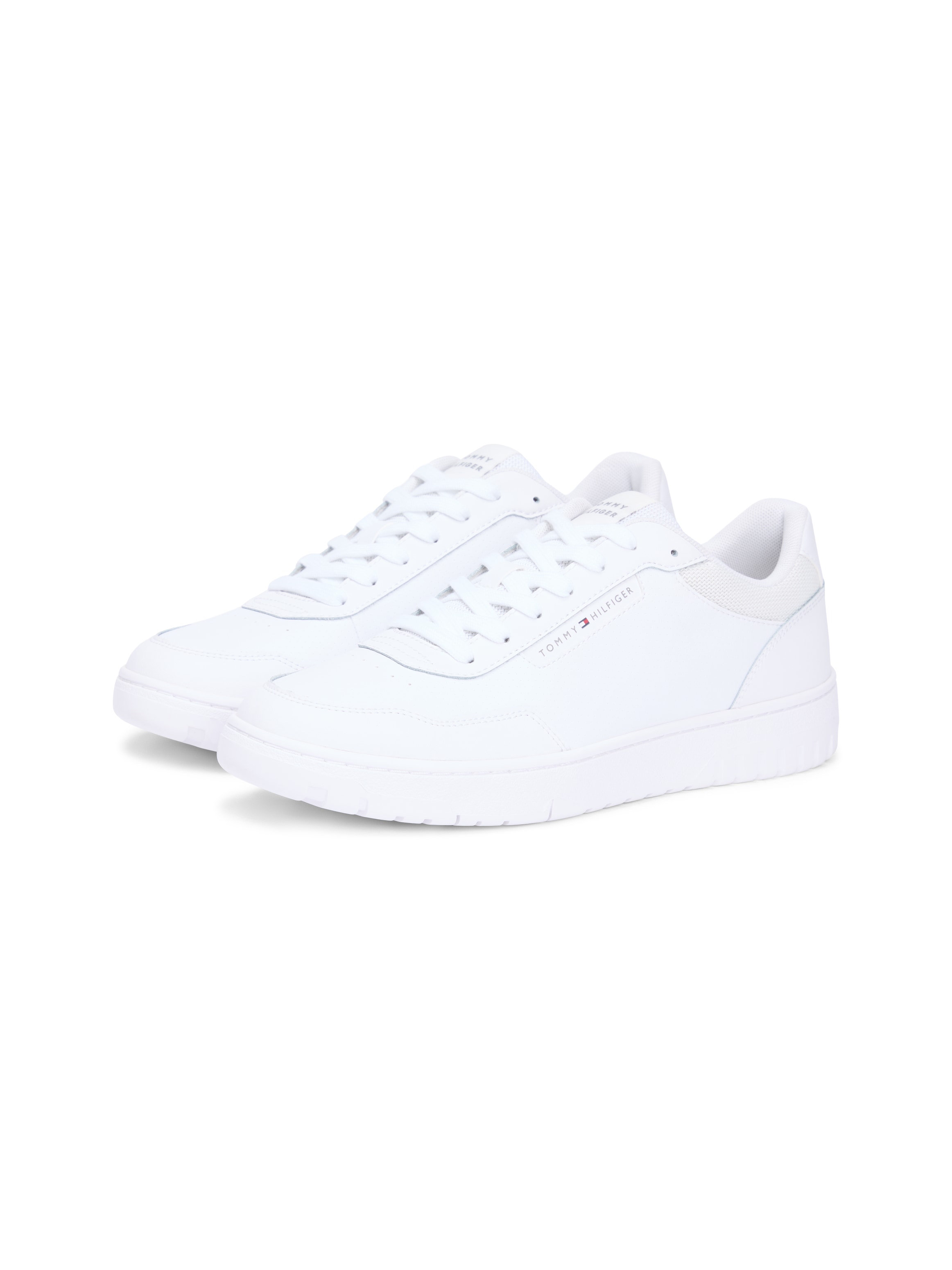 Sneaker TOMMY HILFIGER "BASKET CORE LITE LTH BLOCK", Herren, Gr. 43, weiß, Leder, Lederimitat, Textil, Schuhe Sneaker, Freizeitschuh, Halbschuh, Schnürschuh mit seitlicher Logoverzierung