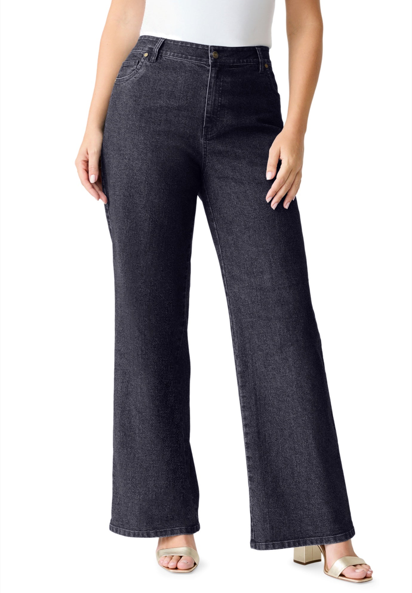 Plus Size Women's Plus Size Classic Stretch Wide Leg Jean by Denim 24/7 by Roamans in Dark Stonewash Sanded (Size 14 T)
