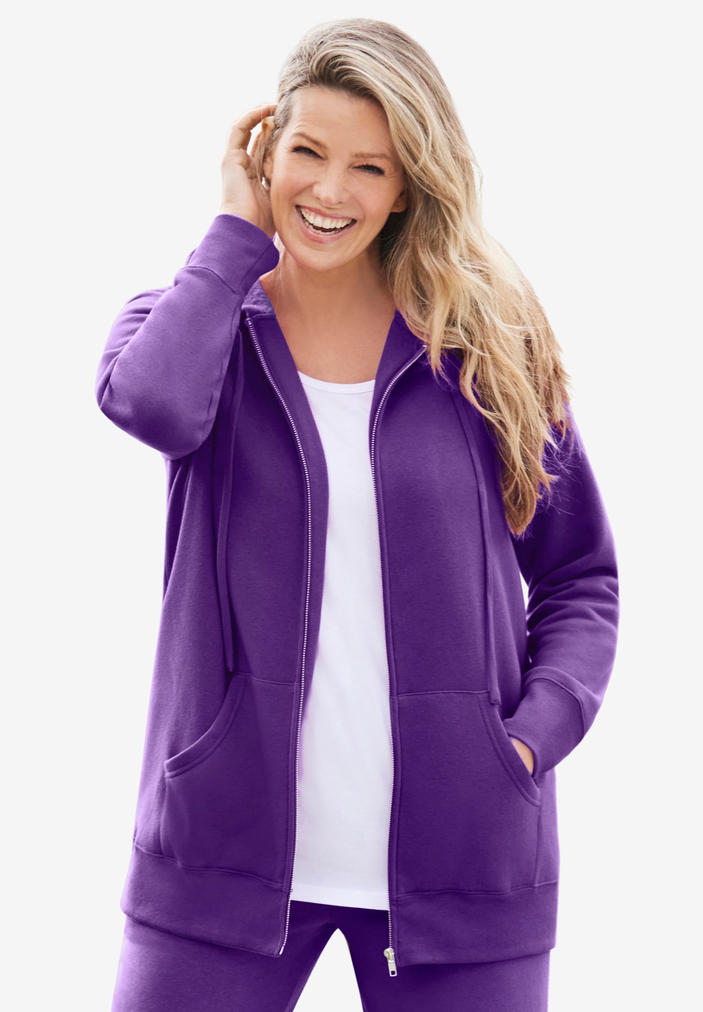 Plus Size Women's Better Fleece Zip-Front Hoodie by Woman Within in Radiant Purple (Size 2X)