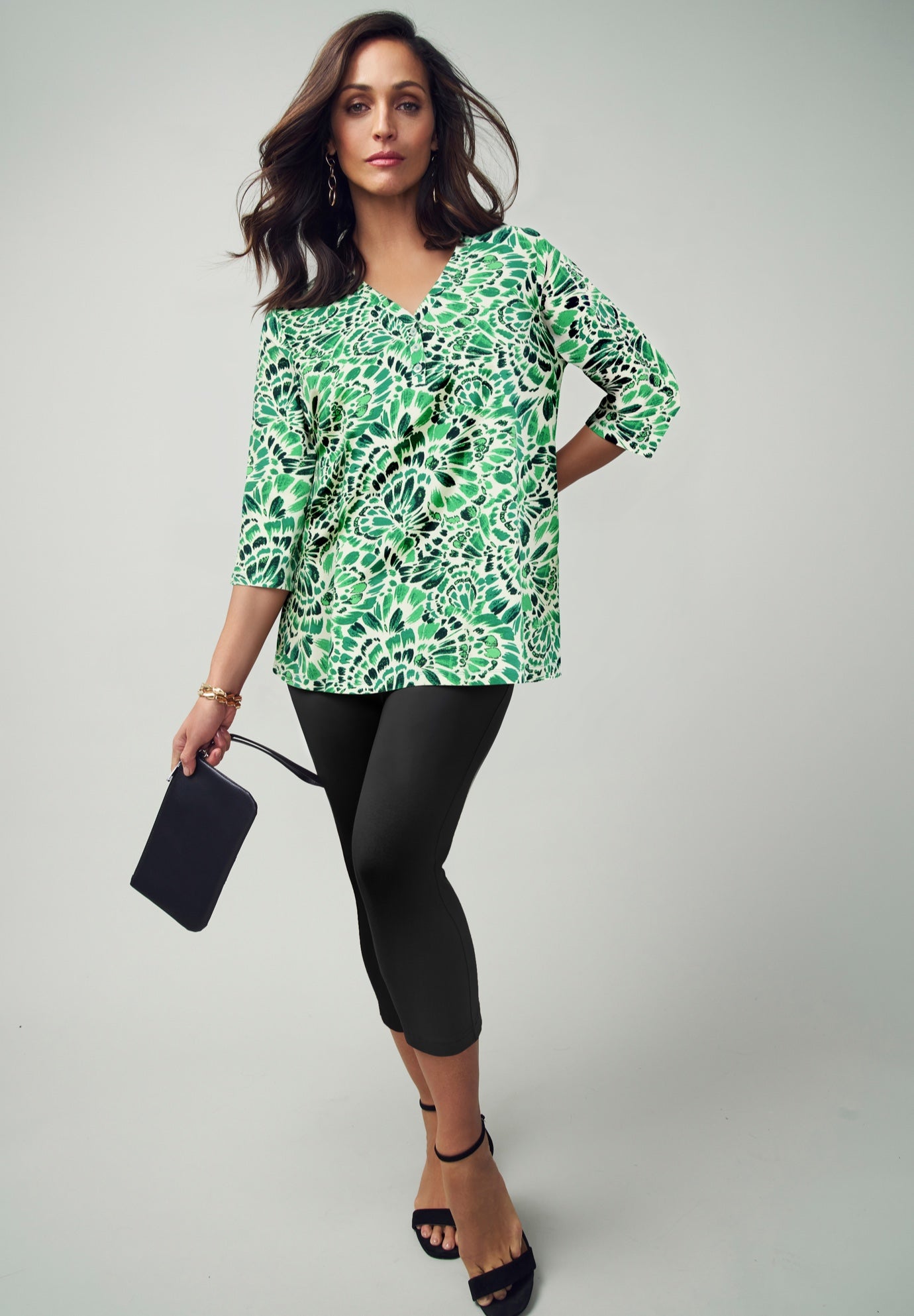 Plus Size Women's Stretch Cotton Henley Top by Jessica London in Green Feather (Size S)