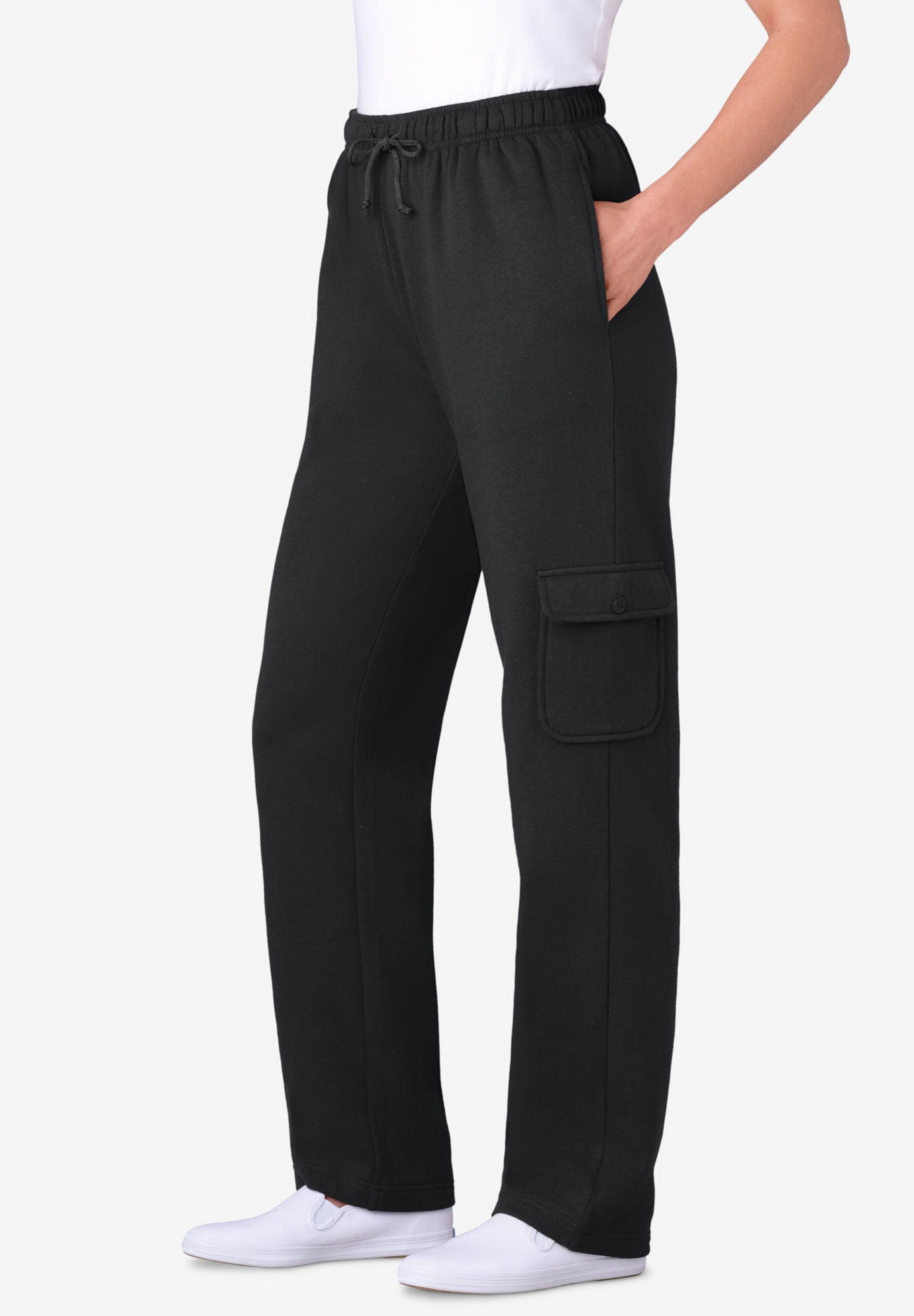 Plus Size Women's Better-Fleece Pull-On Cargo Sweatpants by Woman Within in Black (Size 3X)