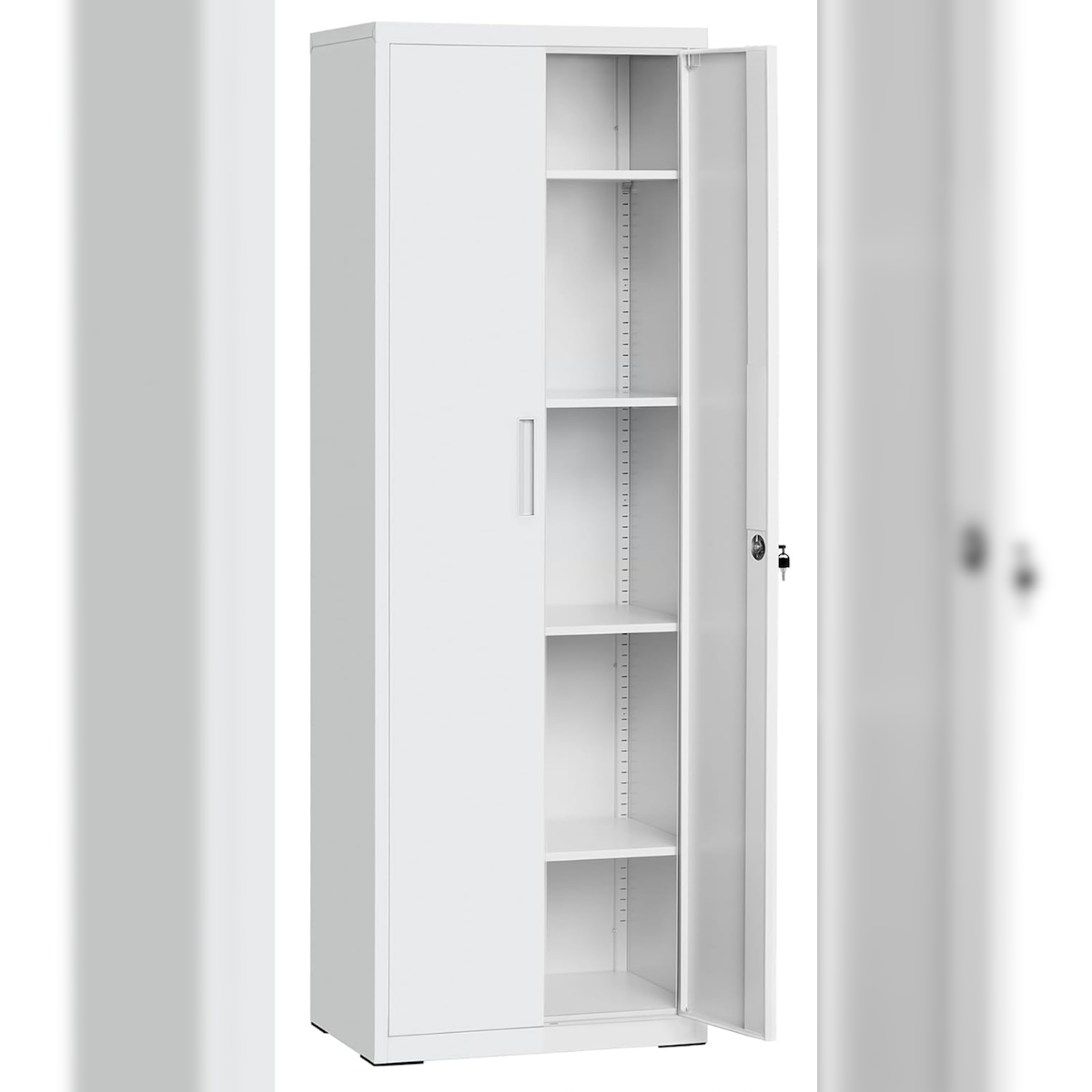 Metallschrank 180 x 60 x 40 cm, 5 Ebenen, Mehrzweckschrank, aus Pulverbeschichteter Stahl, verstellbare Ablagen, Doppeltüren, Schloss, grau Image