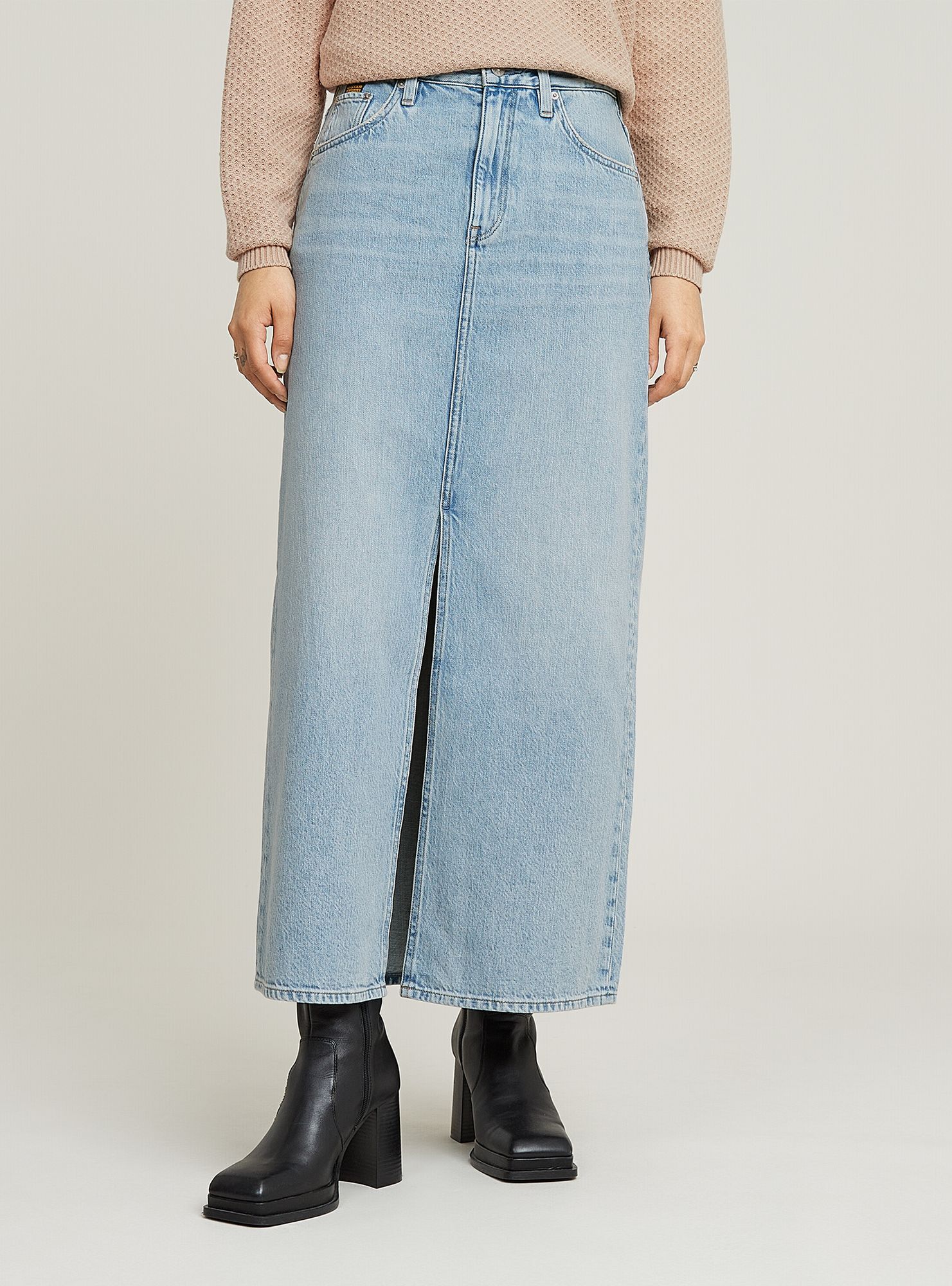 Jeanskleid G-STAR "Viktoria Long Rock", Damen, Gr. 30, Normalgrößen, sun faded cloudburst, Obermaterial: 100% Baumwolle, Kleider