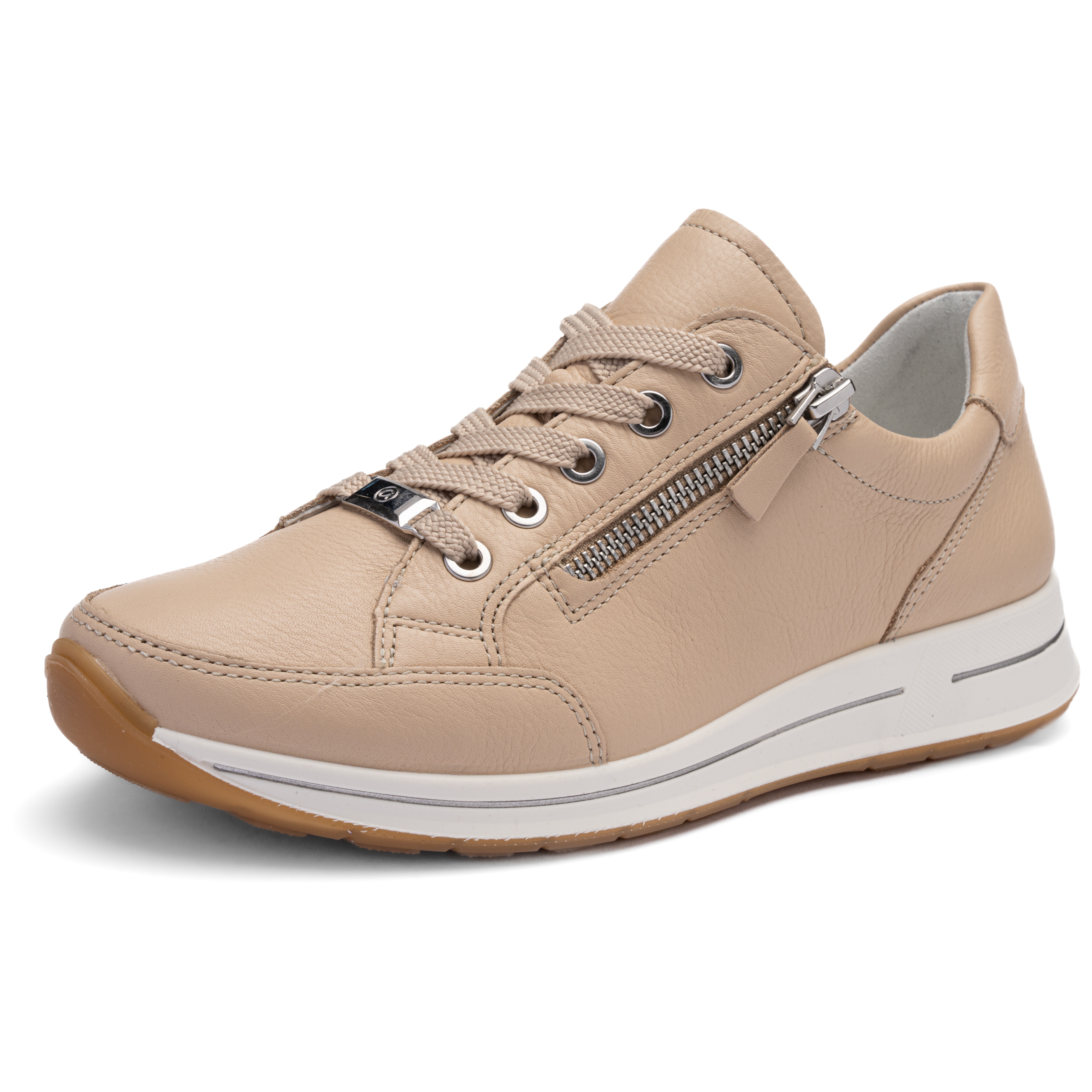 Keilsneaker ARA "OSAKA", Damen, Gr. 5 (38), hellbeige, Glattleder, unifarben, Schuhe, Freizeitschuh, Halbschuh, Schnürer in Komfortweite H (=sehr weit)