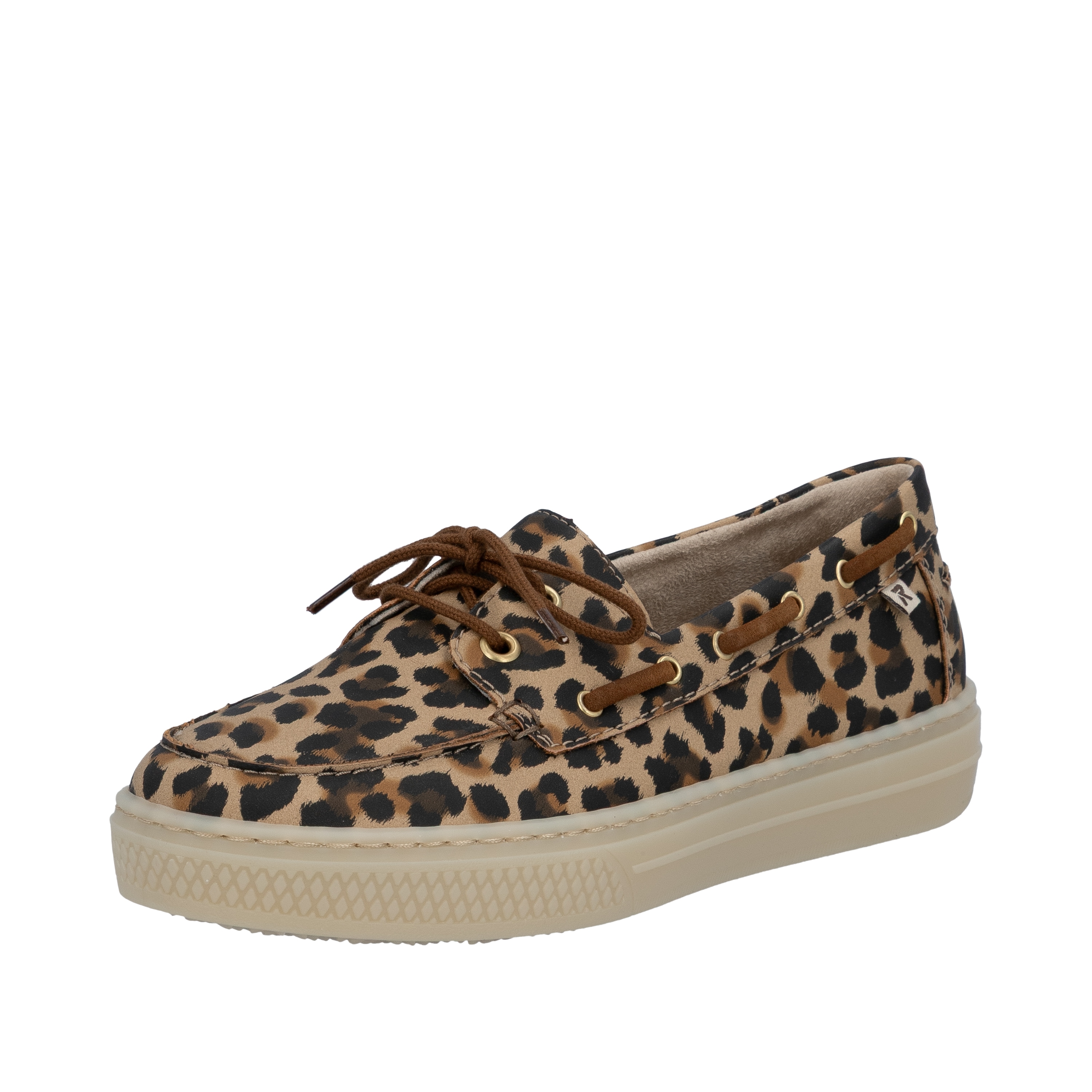 Bootsschuh RIEKER, Damen, Gr. 37, leo, Lederimitat, animal-print, Schuhe Bootsschuh, Schnürer, Mokassin, Halbschuh im Leo-Look