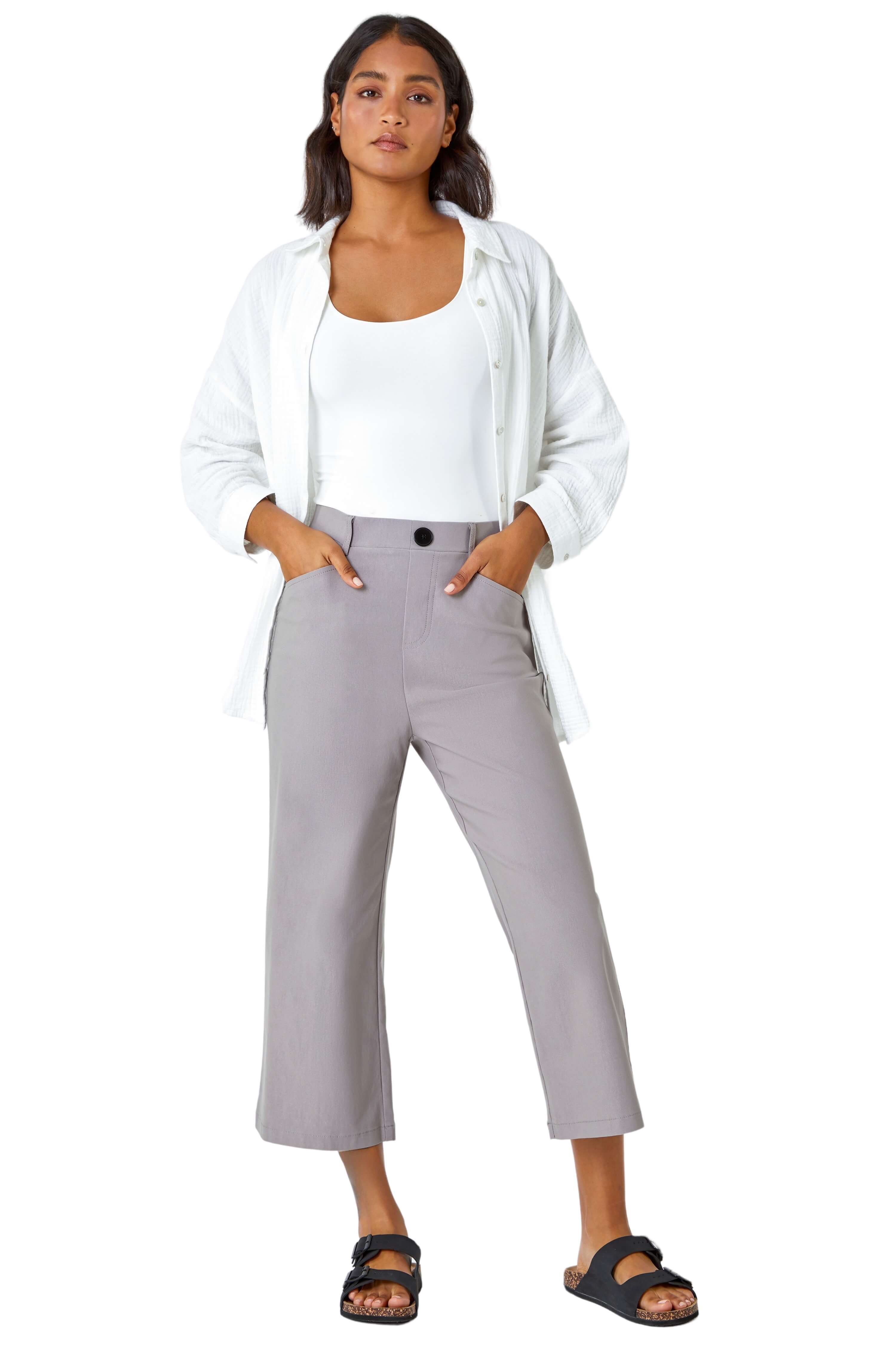 Roman Womens Cropped Stretch Culotte - Taupe - Size 18 UK | Roman Sale | Discount Designer Brands