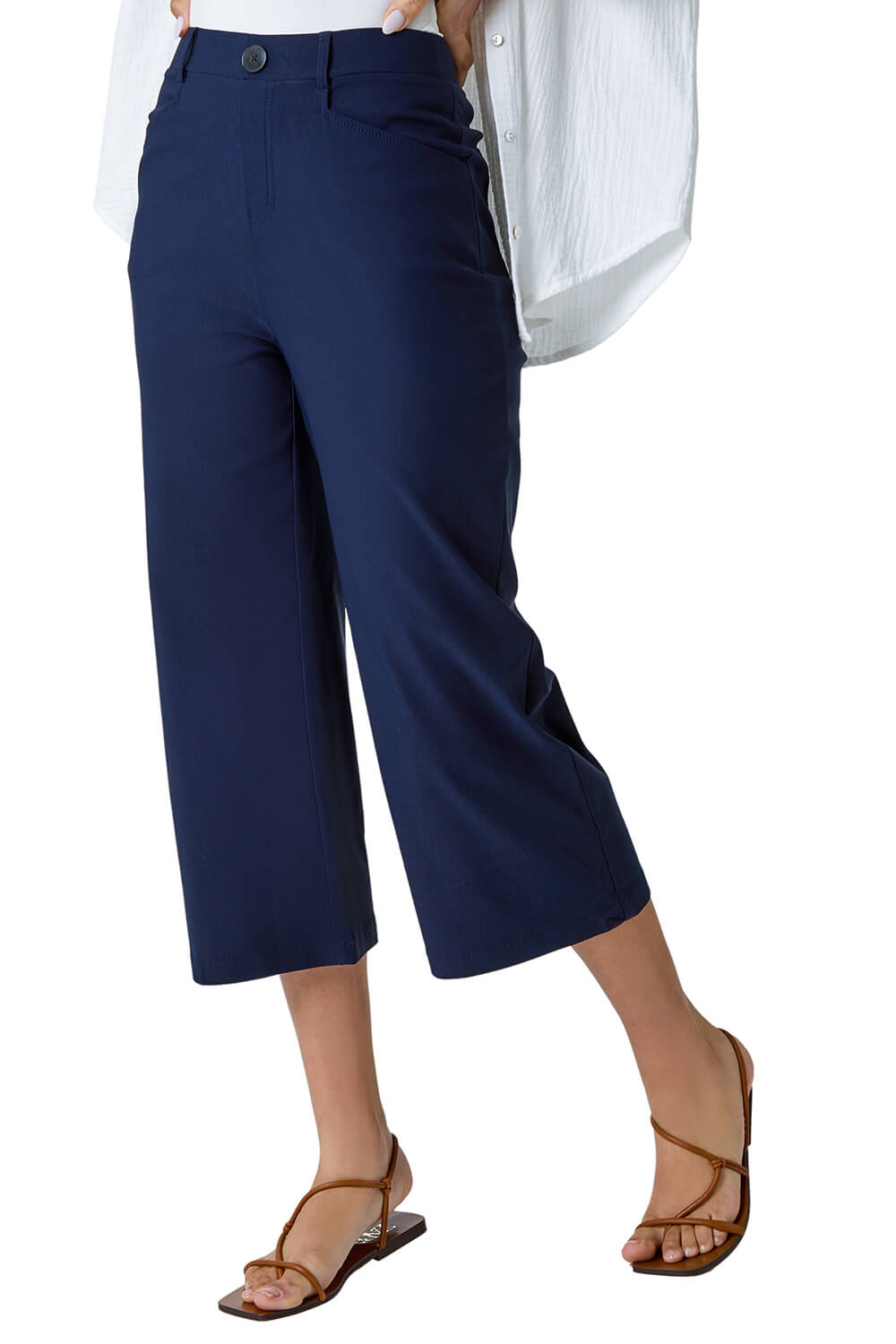 Roman Womens Cropped Stretch Culotte - Blue - Size 16 UK | Roman Sale | Discount Designer Brands