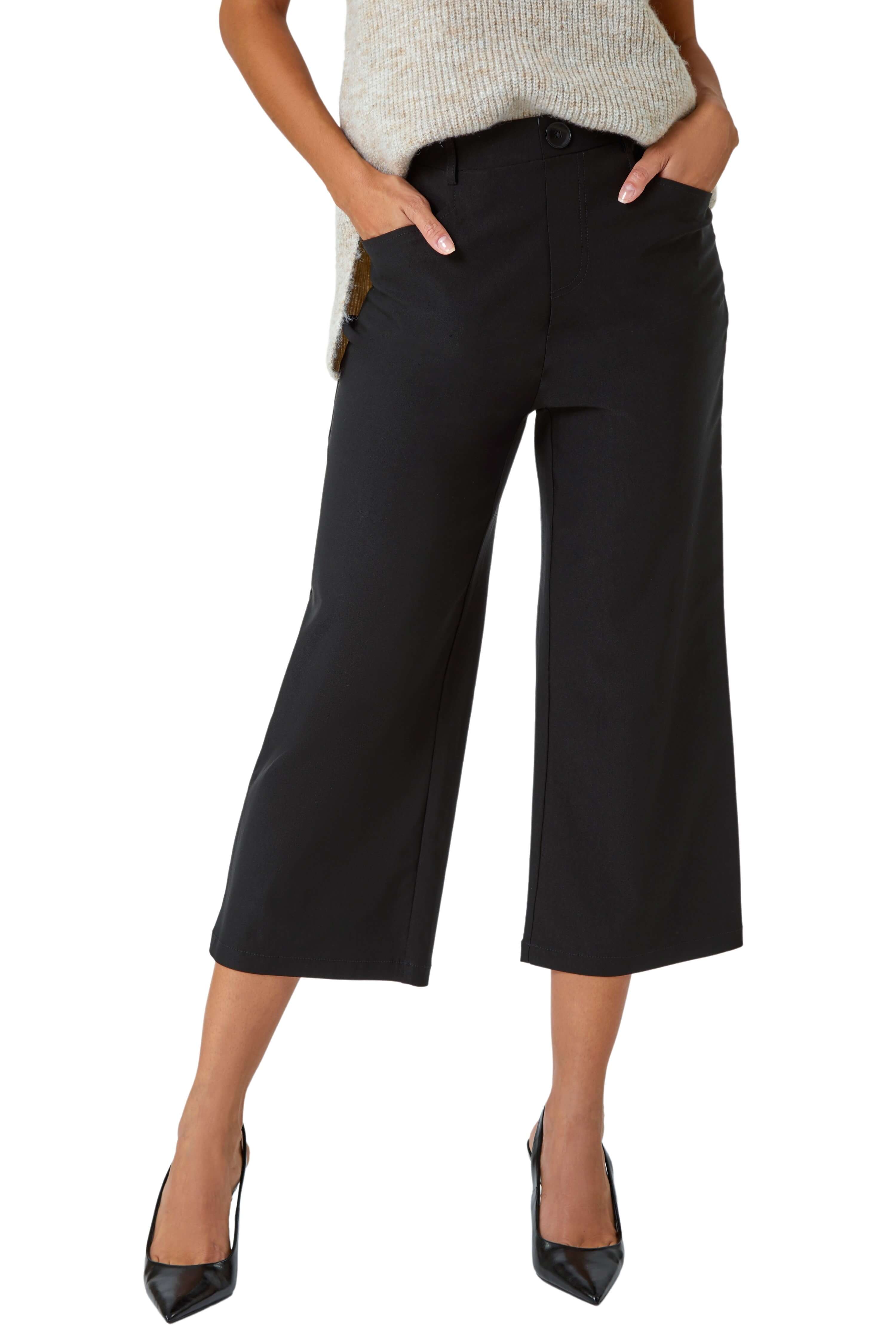 Roman Womens Cropped Stretch Culotte - Black - Size 20 UK | Roman Sale | Discount Designer Brands