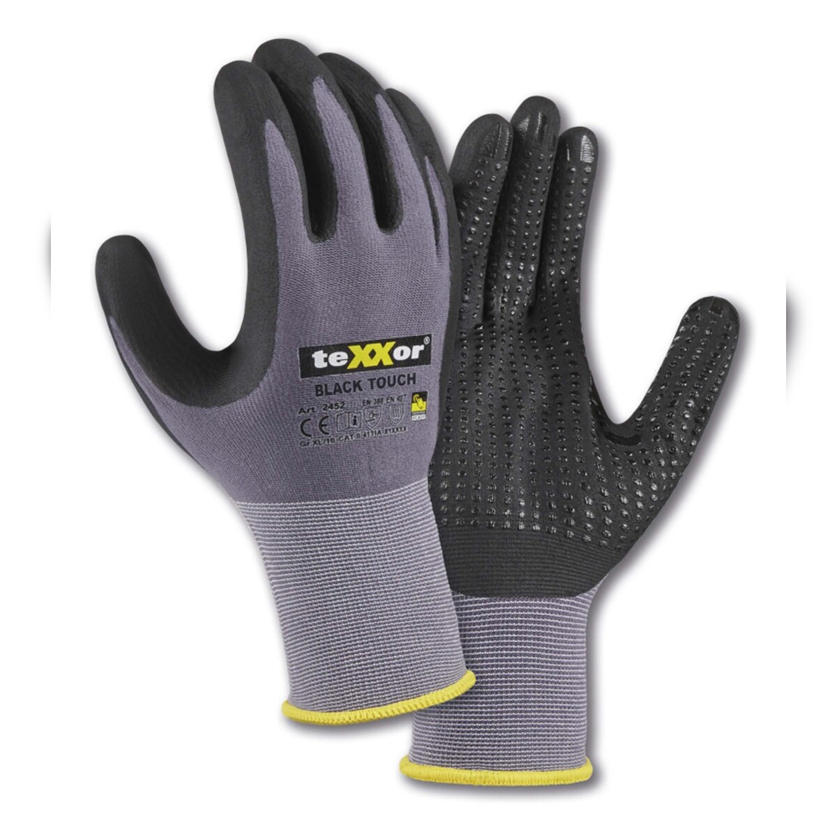 Hase Safety Gloves 3 Paar teXXor® Nylon-Strickhandschuhe, „black touch®`, Noppen, Artikel 2452 - Größe 11 (XXL) Image