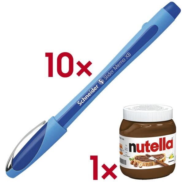 Schneider 10x Kugelschreiber »Slider Memo XB« 1502 inkl. Nougatcreme »nutella« 450g blau Image