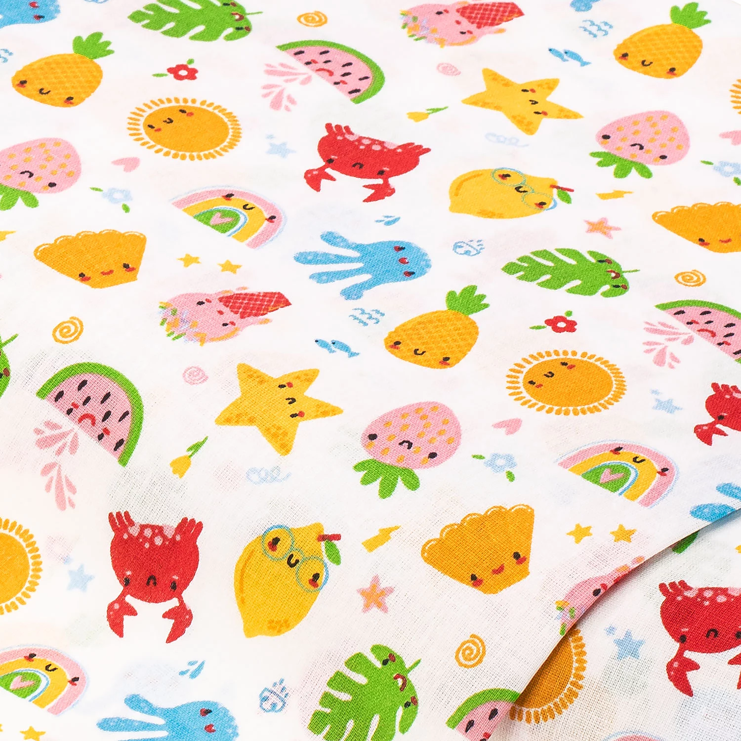 Baumwollstoff lustige Früchtchen, weiß-color