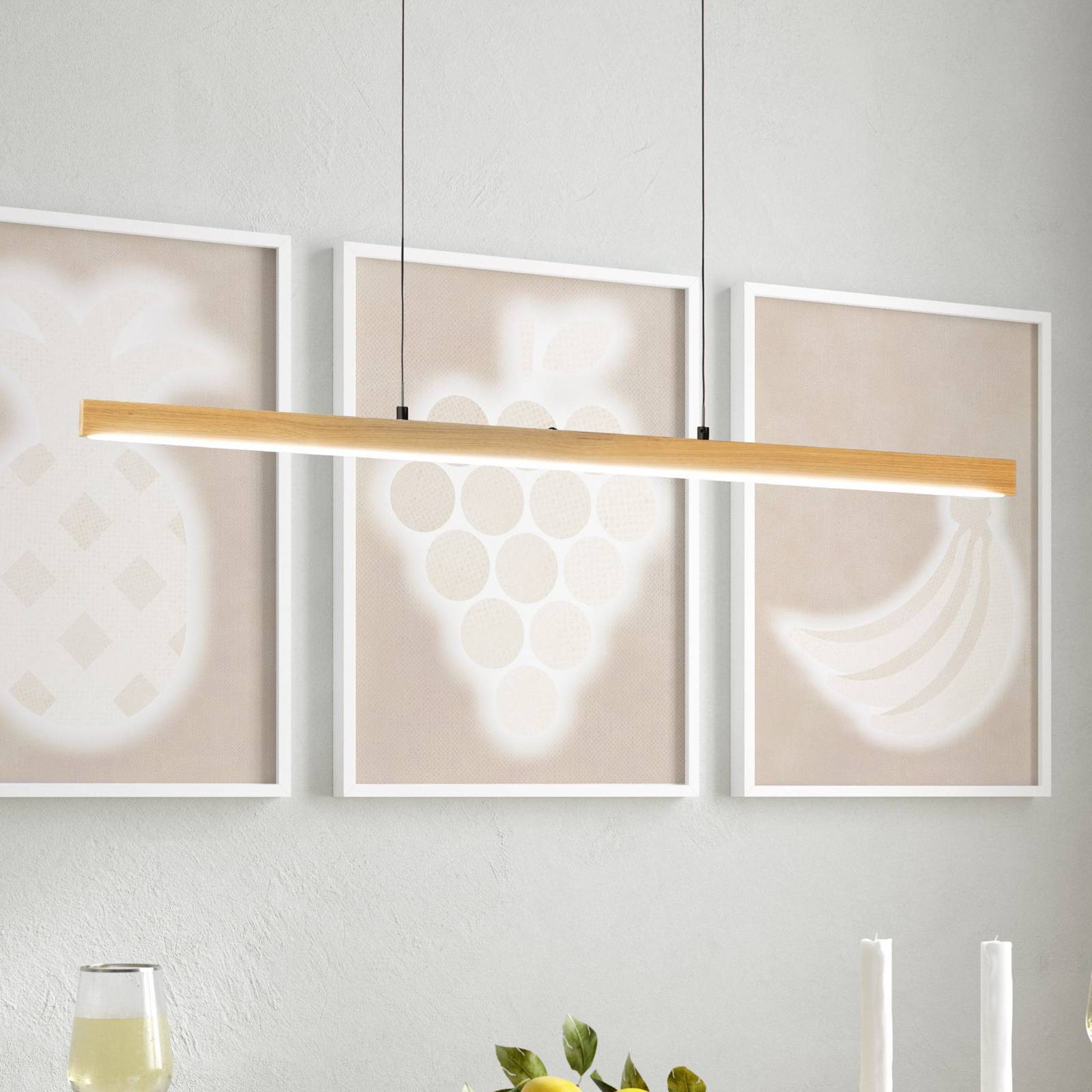 FISCHER & HONSEL Hängelampe Shine-Wood, dimmbar, Holz hell, für Wohn- / Esszimmer, Holz, Pendelleuchte