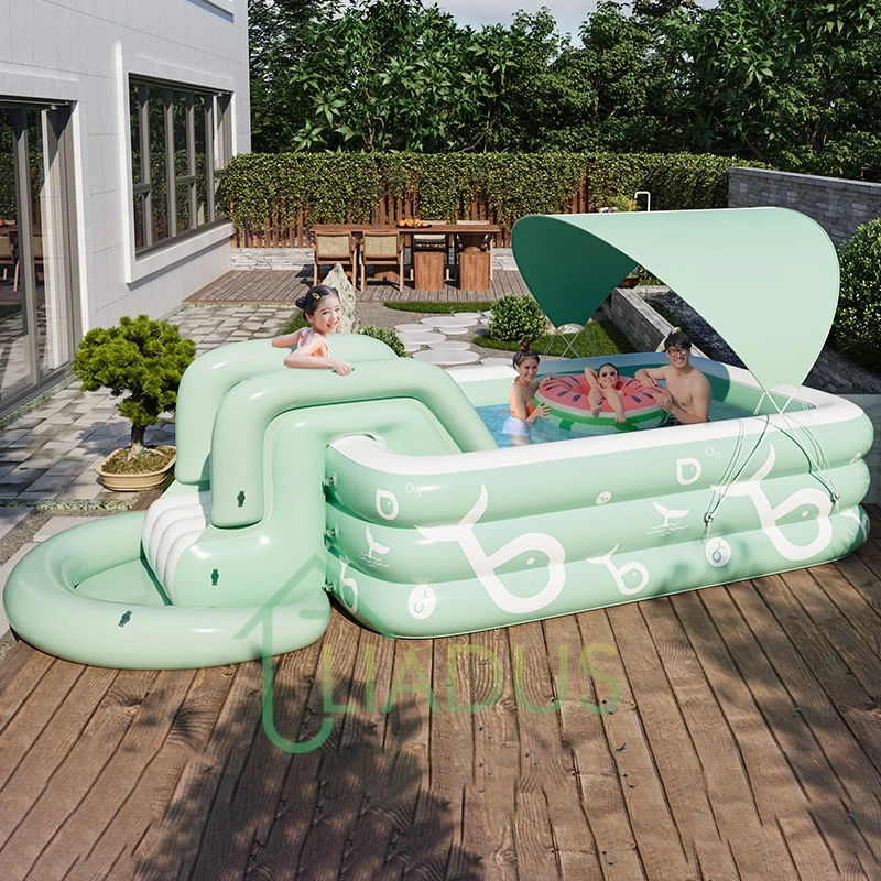 Großer, verstärkter aufblasbarer Pool mit Sicherheitsüberdachung, faltbar, einfache Einrichtung für Erwachsene, Kinder, Sommer, Outdoor, Wasserspiel, tragbar Image