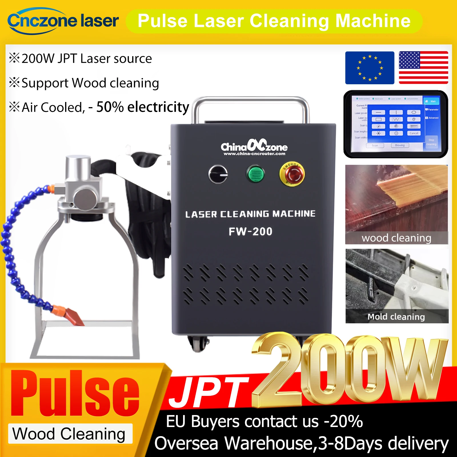 200 W Pulse Laser Cleaner 200 W 100 W JPT Pulse Holzreinigungsmaschine zur Schimmelrostentfernung Ölfarbe Metall Gummi Möbel Image