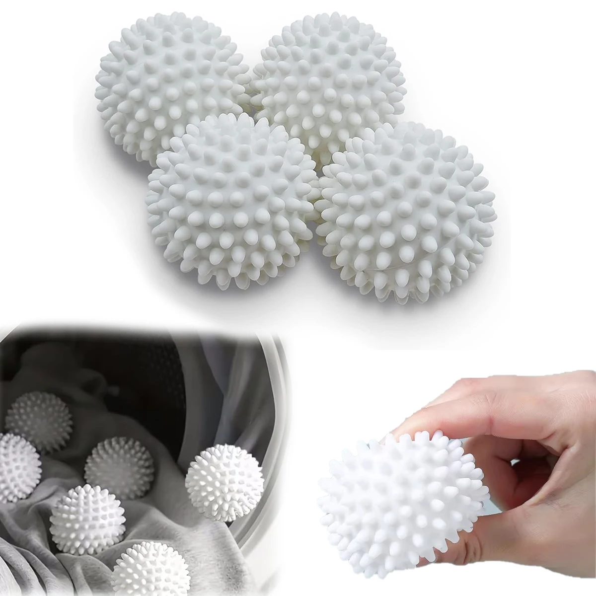 3/6/9 Stück wiederverwendbare Wäschebälle für Frontlader – 3D-Design verbessert die Reinigung, reduziert die Waschmittelverwendung, PVC (weiß)
