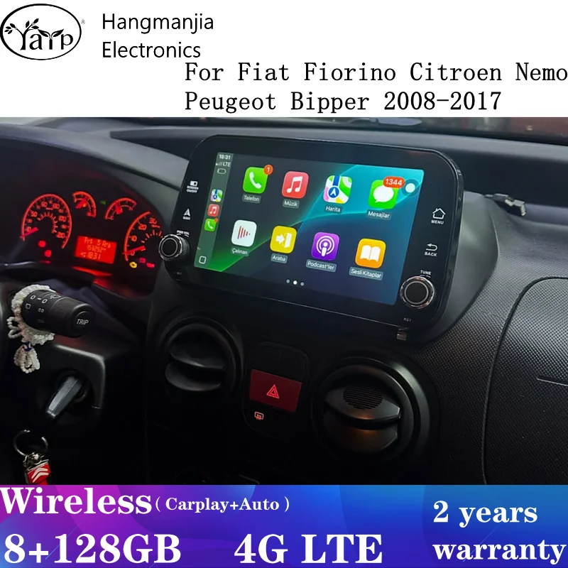 Autoradio Android 15 con CarPlay Wireless per Fiat Fiorino, Citroen Nemo, Peugeot Bipper 2008-2017, Schermo Multimediale, Stereo GPS