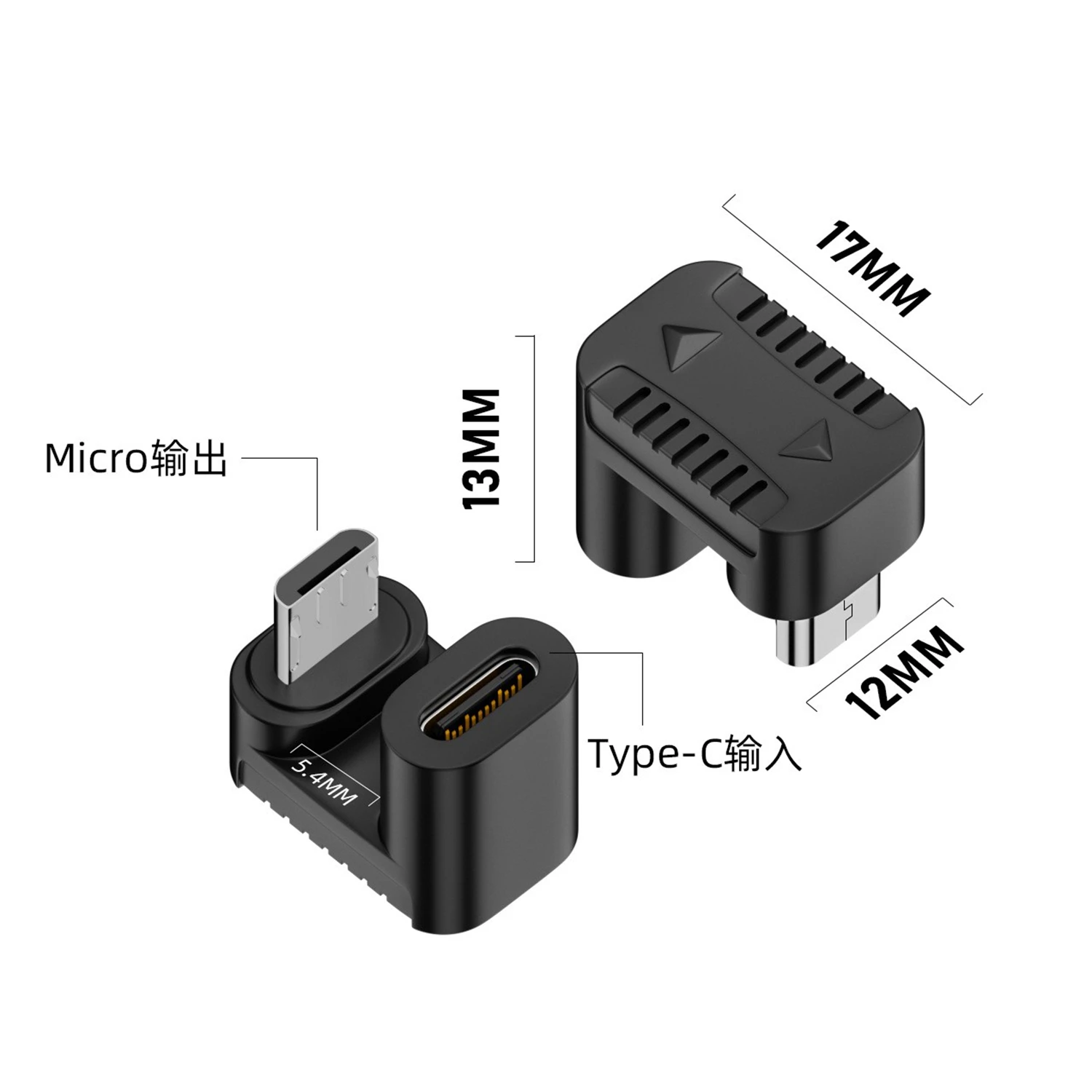 Micro-USB-Adapter, 90-Grad-rechtwinkliger Stecker auf Typ-C-Buchse für Laptop, PC, USB-Ladegeräte, Verlängerungskonverter Image