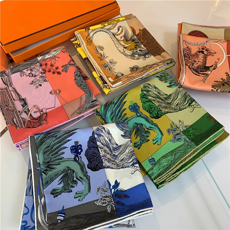 Luxus Marke Twill Seide Großen Schal Frauen Handgemachte curling pferd reiter tier weibliche twill quadrat schal FashionBelt SquareScarve Image