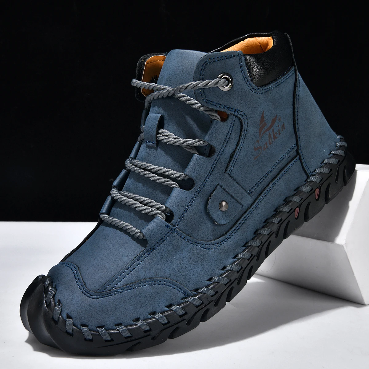 Handgenähte Vintage-Freizeitschuhe für Herren, stilvolle Schnür-High-Top-Schuhe, Outdoor-Sportschuhe, geeignet für das tägliche Wandern in allen Jahreszeiten, große Herrenschuhe