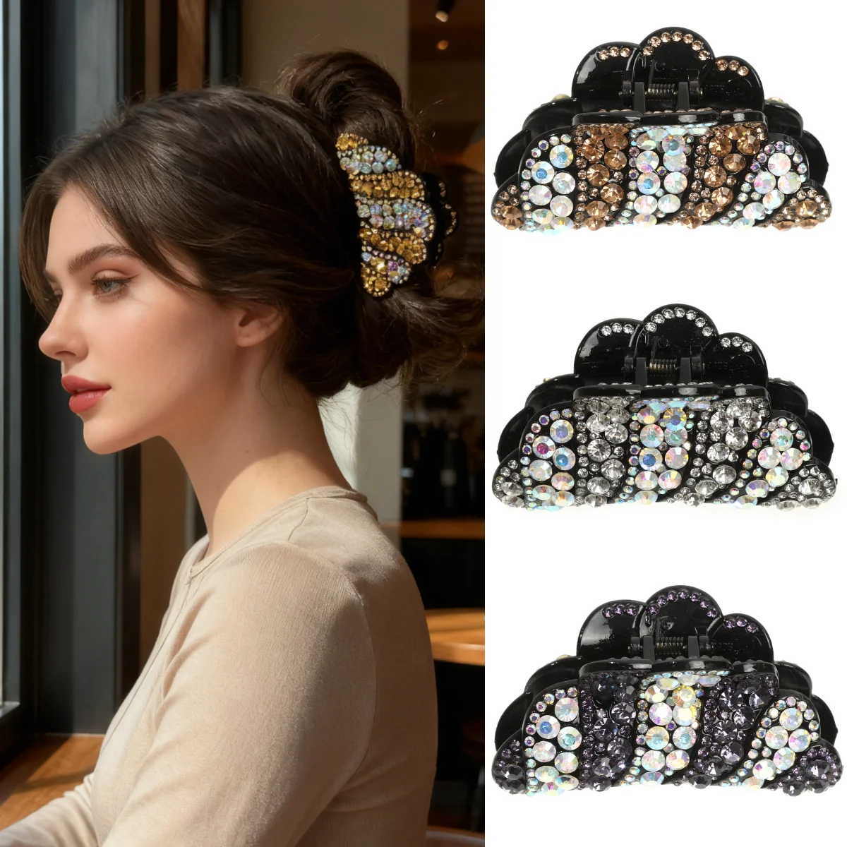 1pc Wolke Form Strass Haar Klaue Elegante Haarnadeln Pferdeschwanz Klaue Clip Für Frauen Mädchen Mode Shark Clips Haar Zubehör Image